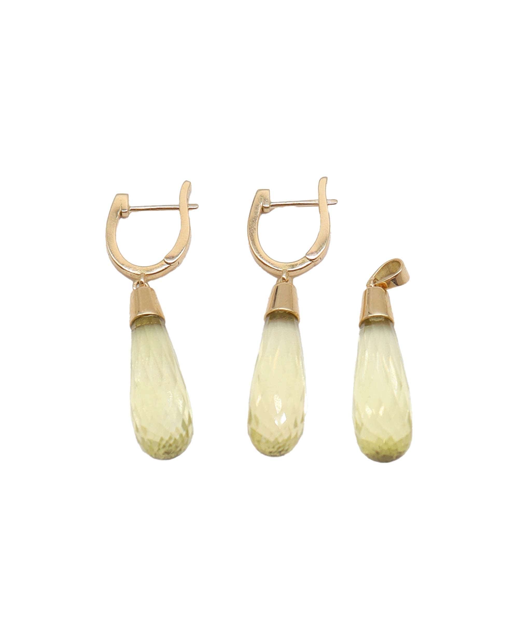 Luxury Promise 31.68ct Lemon Quartz Briolette Set: Earrings & Pendant RDC0601