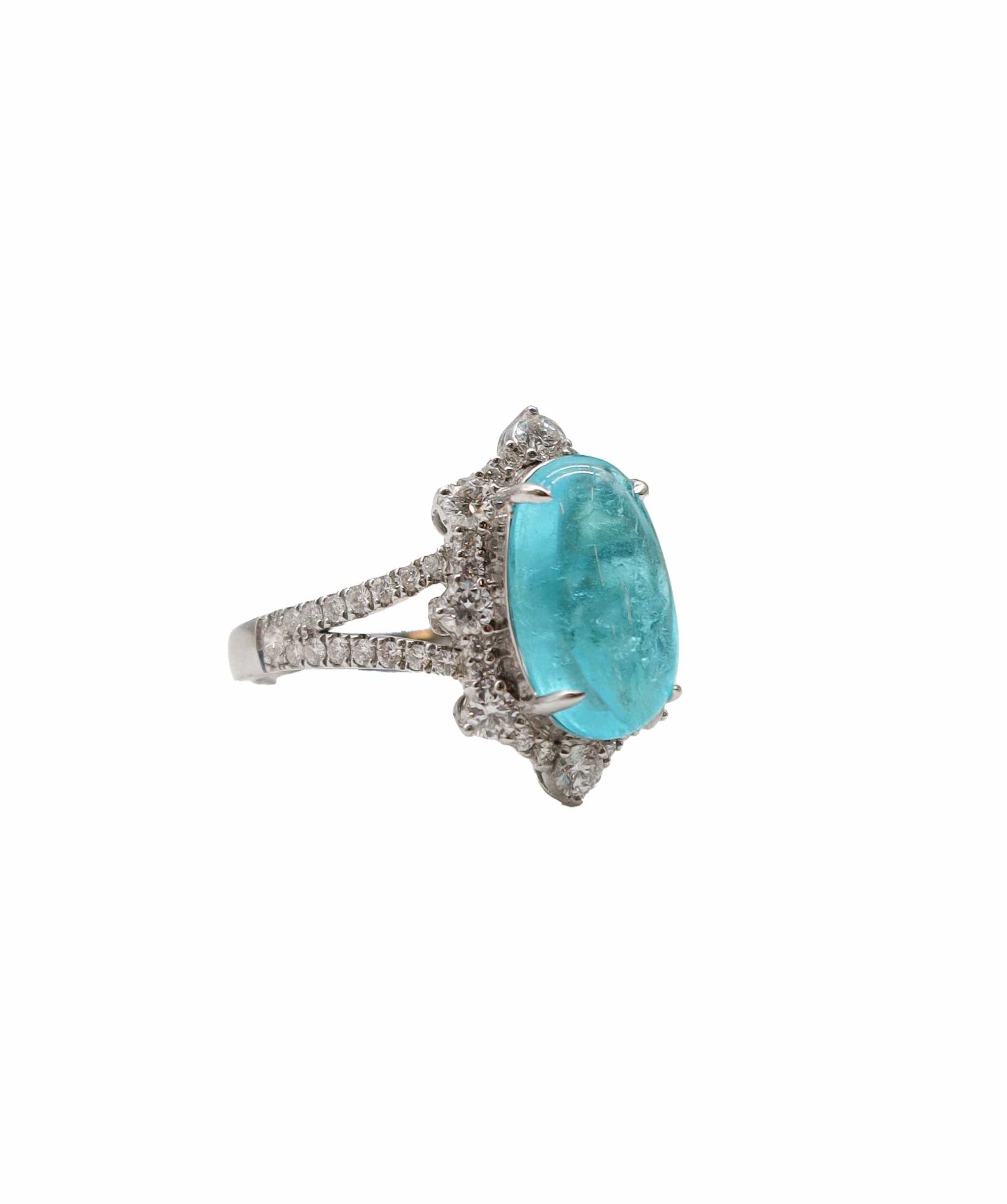 Luxury Promise 4.16CT OVAL CABOCHON BRAZILIAN PARAIBA & DIAMOND RING 18K WG DXBCS3475