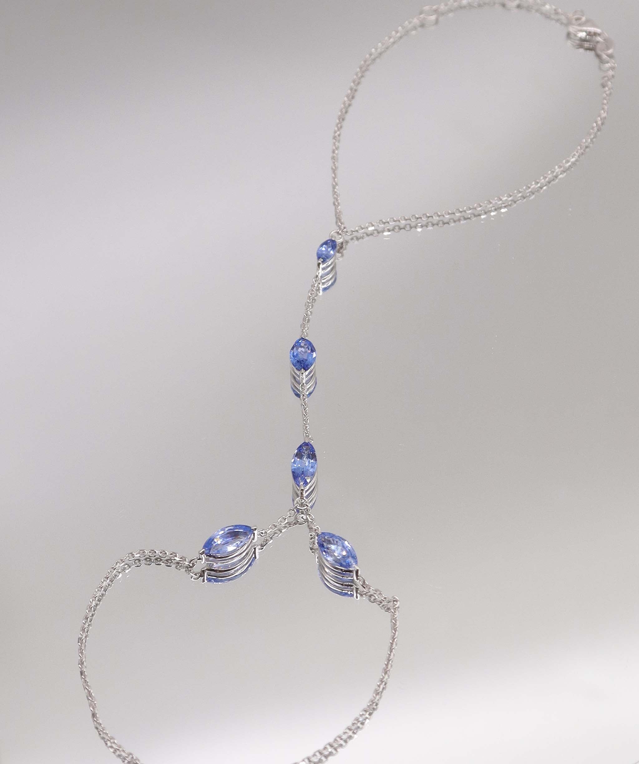 Luxury Promise 4.27CT NATURAL UNHEATED CORNFLOWER BLUE SAPP HAND CHAIN (5 PCS 18K WG) MS 8993