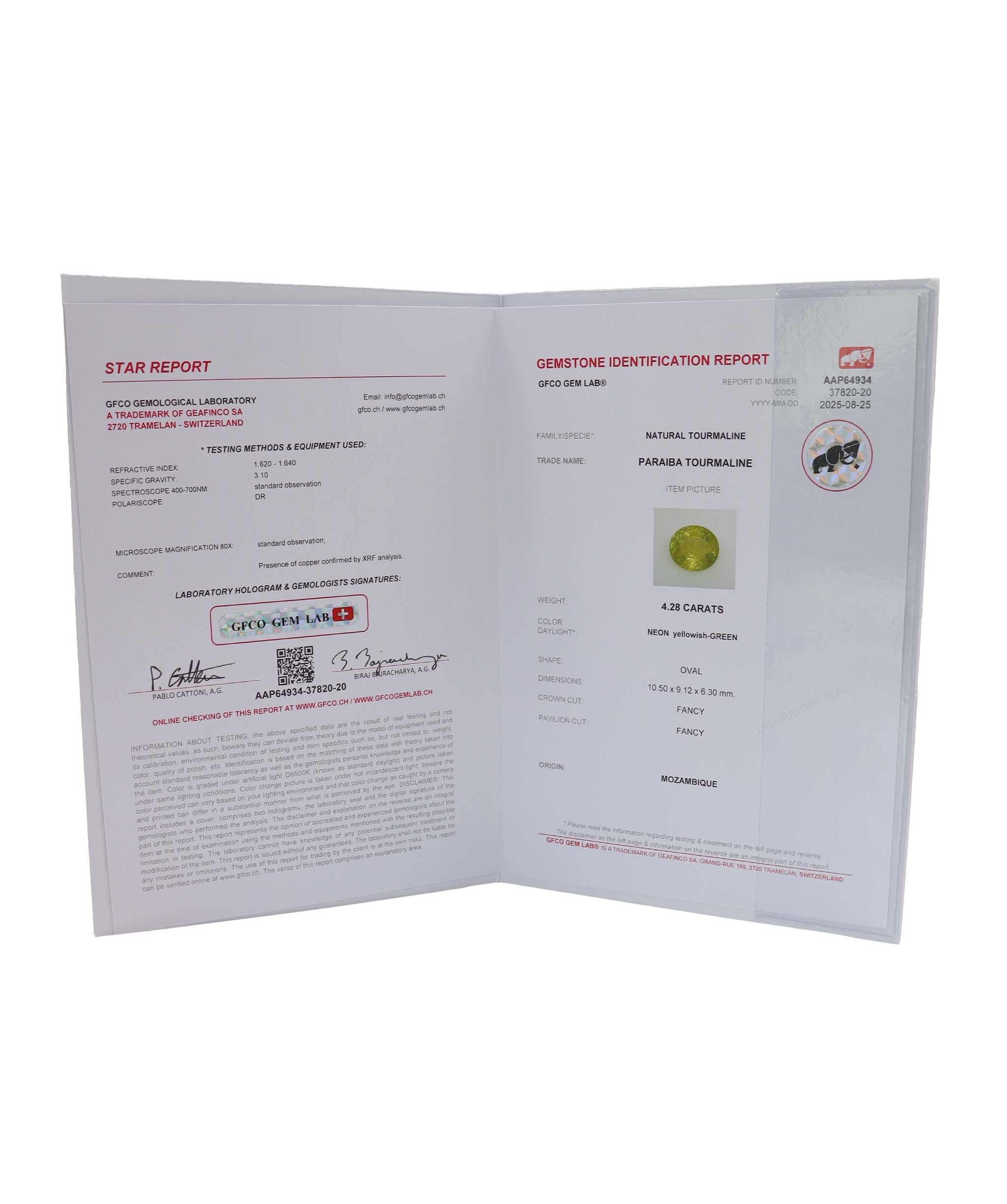 Luxury Promise 4.28ct paraiba tourmaline DXBCD0659