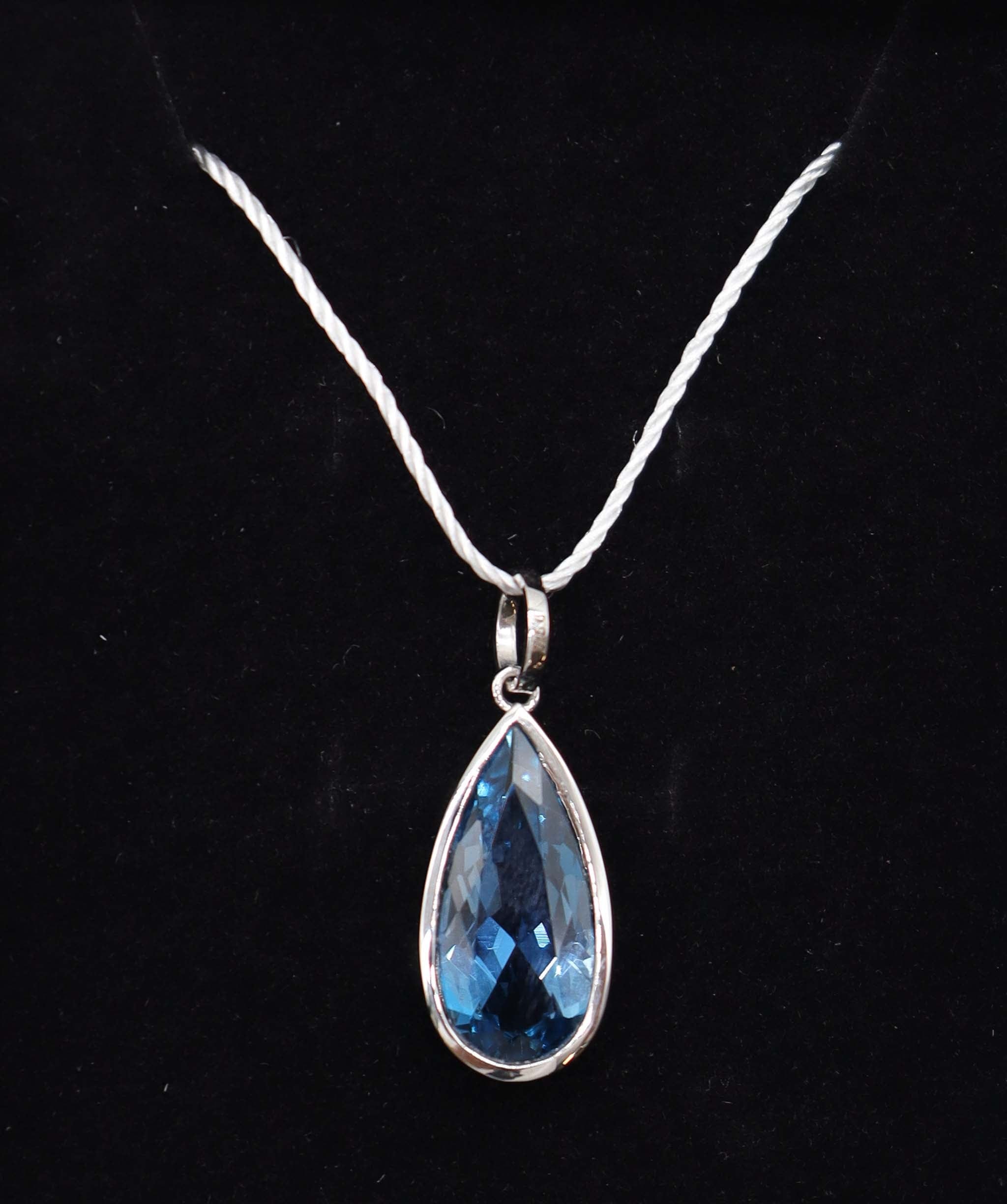 Luxury Promise 4.60CT London Blue Topaz Drop Pendant in 18K White Gold