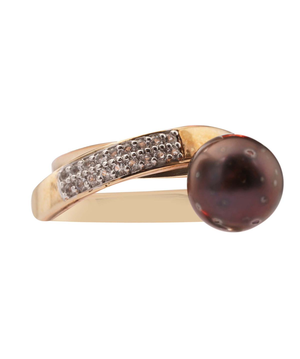 Luxury Promise 5.06ct Black Fresh Water Pearl & 0.166ct White Topaz 9K Yellow Gold Ring - 6g, Size 8 ANC2059