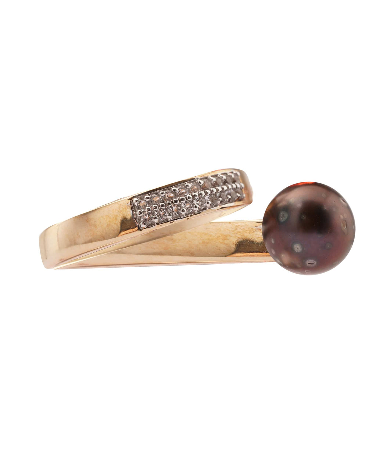 Luxury Promise 5.06ct Black Fresh Water Pearl & 0.166ct White Topaz 9K Yellow Gold Ring - 6g, Size 8 ANC2059