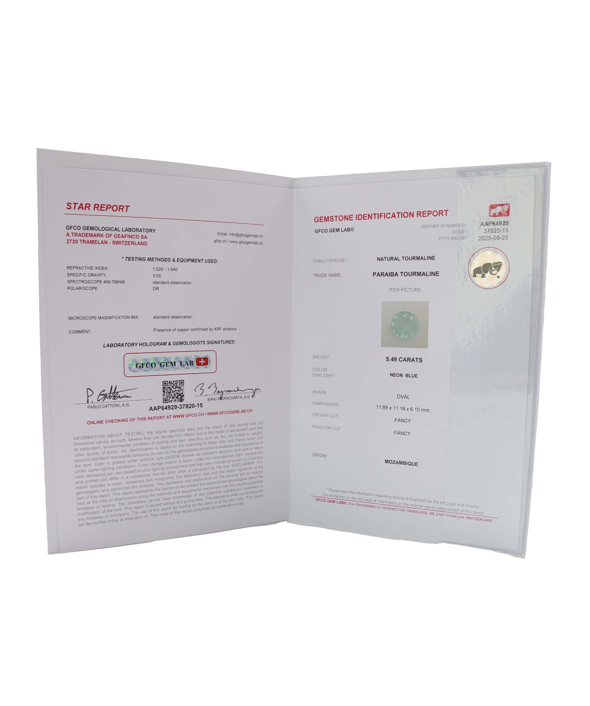 Luxury Promise 5.49cts Paraiba Tourmaline DXBS4787