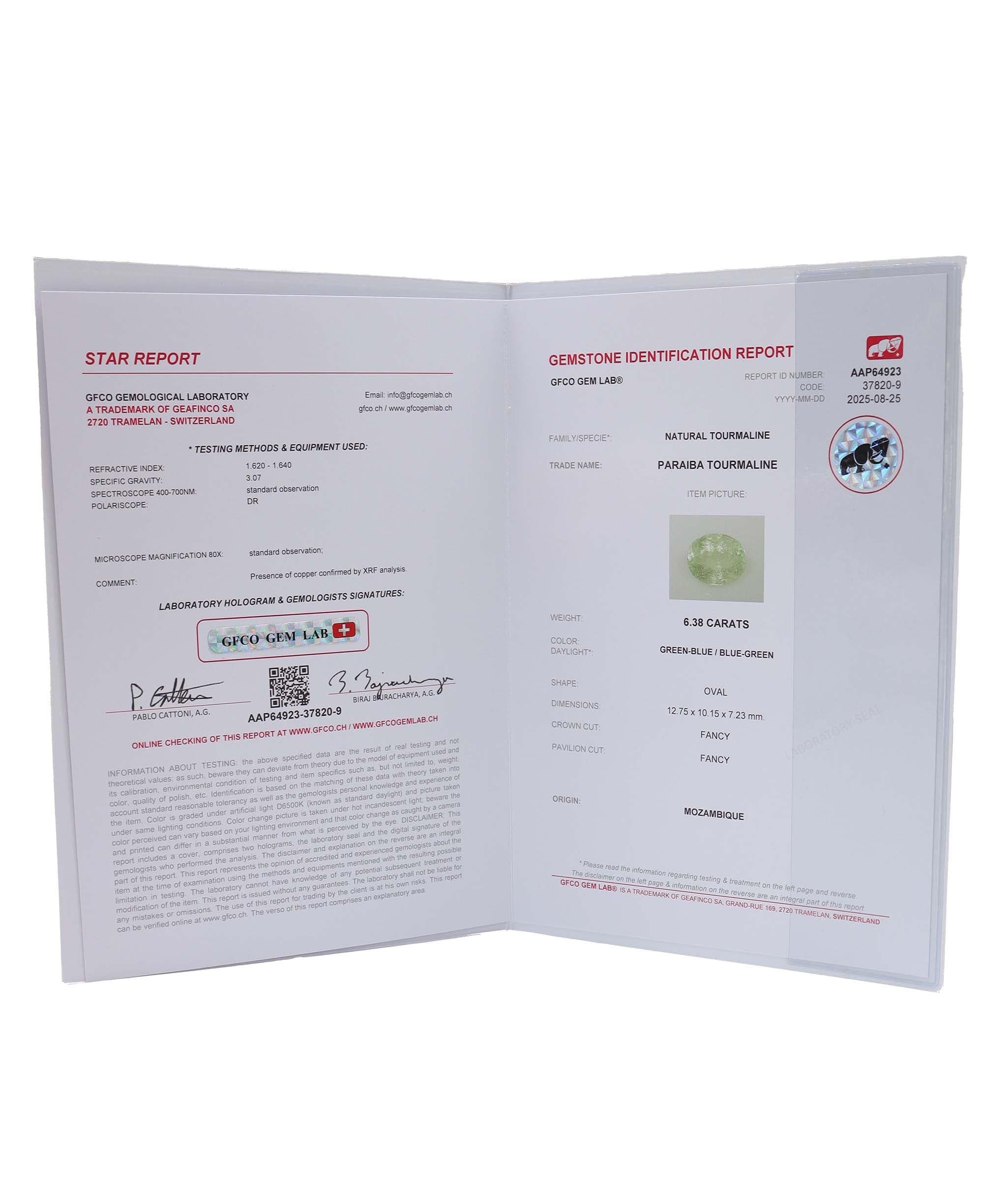 Luxury Promise 6.38ct Paraiba tourmaline DXBCD0665