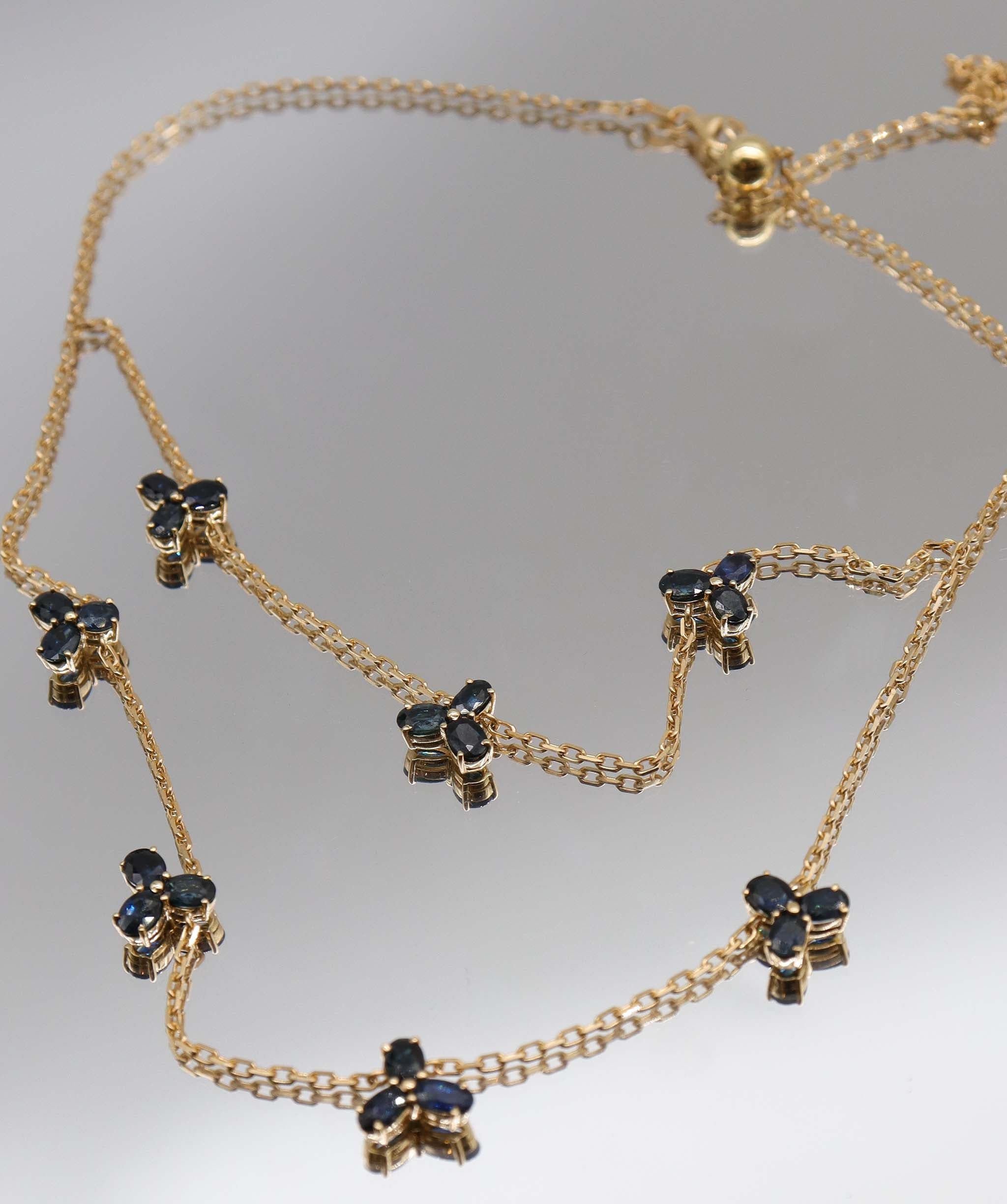 Luxury Promise 6.65ct Blue Sapphire YG Double-Layer Necklace DXBS5614