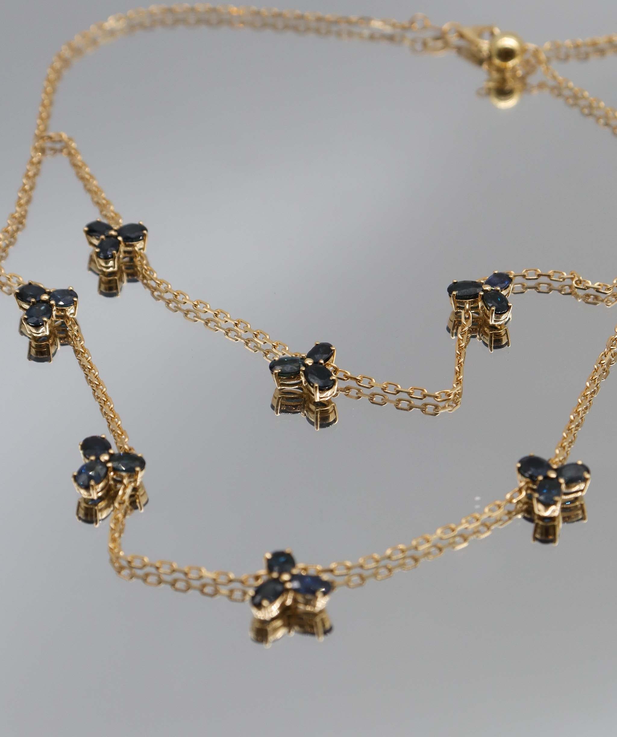 Luxury Promise 6.65ct Blue Sapphire YG Double-Layer Necklace DXBS5614