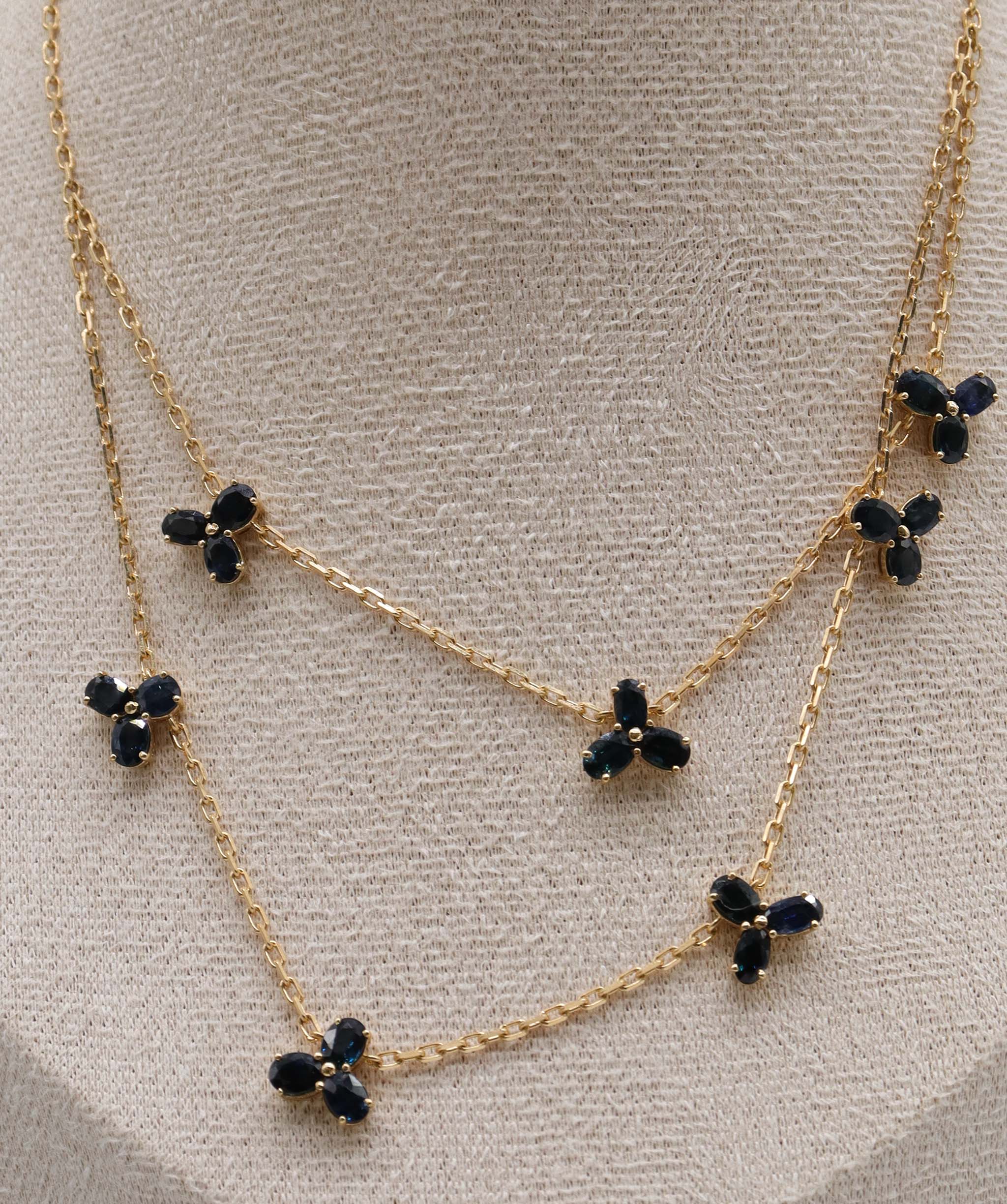 Luxury Promise 6.65ct Blue Sapphire YG Double-Layer Necklace DXBS5614