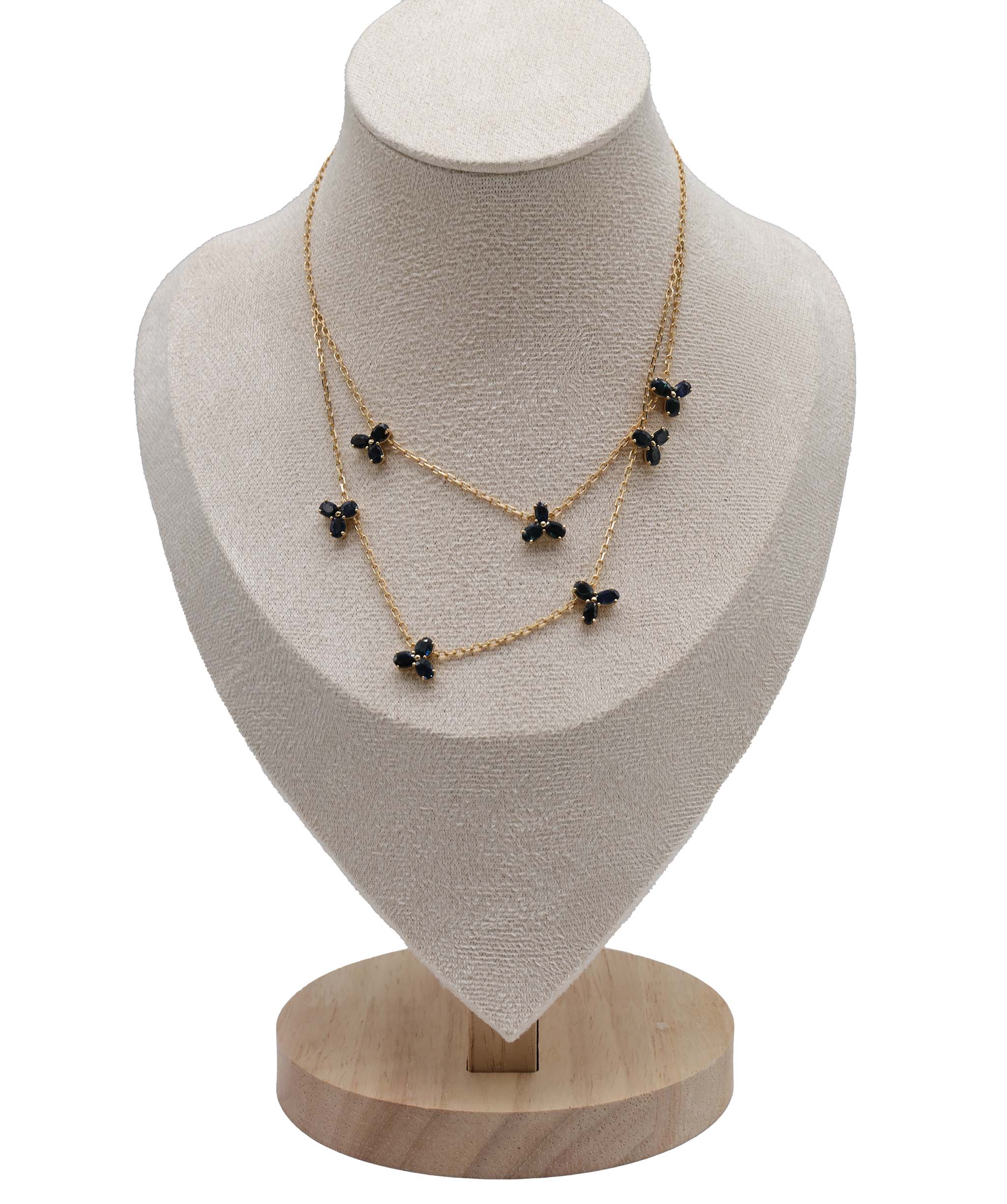 Luxury Promise 6.65ct Blue Sapphire YG Double-Layer Necklace DXBS5614