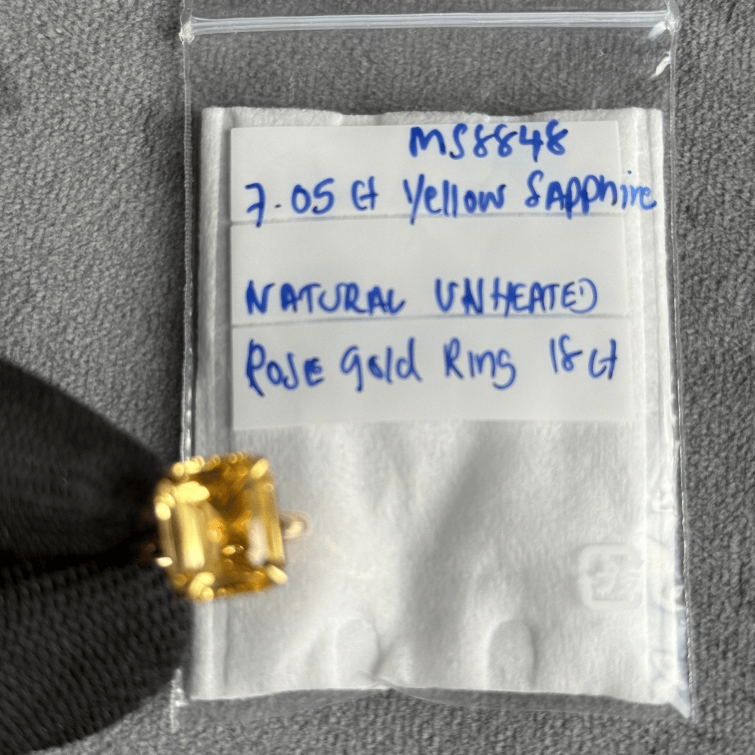 Luxury Promise 7.05CT NATURAL UNHEATED YELLOW SAPPHIRE (CEYLON SAPPHIRE ) SET IN 18K ROSE GOLD MS 8848