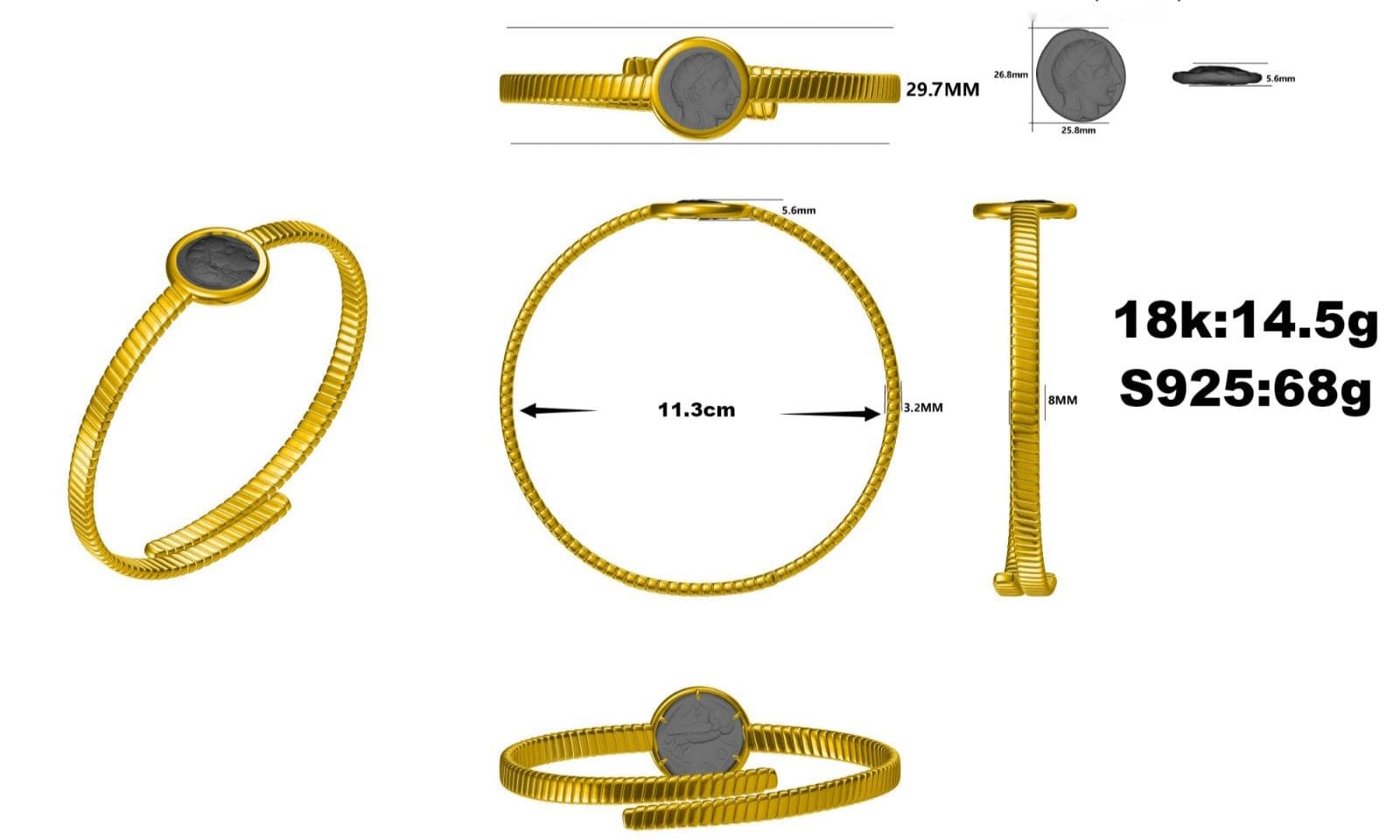 Luxury Promise Ancient Greek Coin Tubogas Choker Silver 18ct Gold Vermail 400BC Coin ASC6897