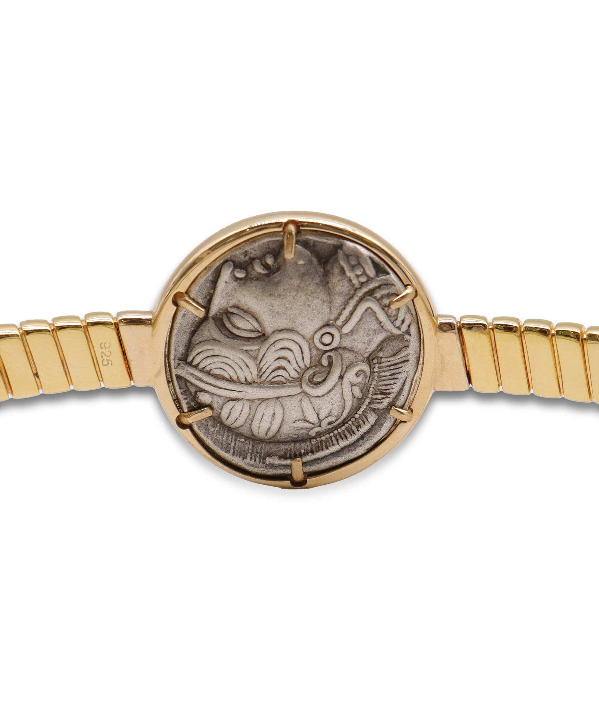 Luxury Promise Ancient Greek Coin Tubogas Choker Silver 18ct Gold Vermail 400BC Coin ASC6897