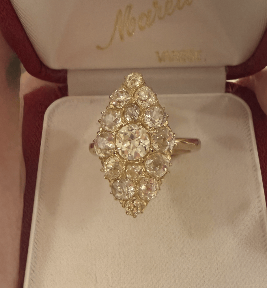 LUXURY PROMISE Antique Navette Old Mine ring AKC0695
