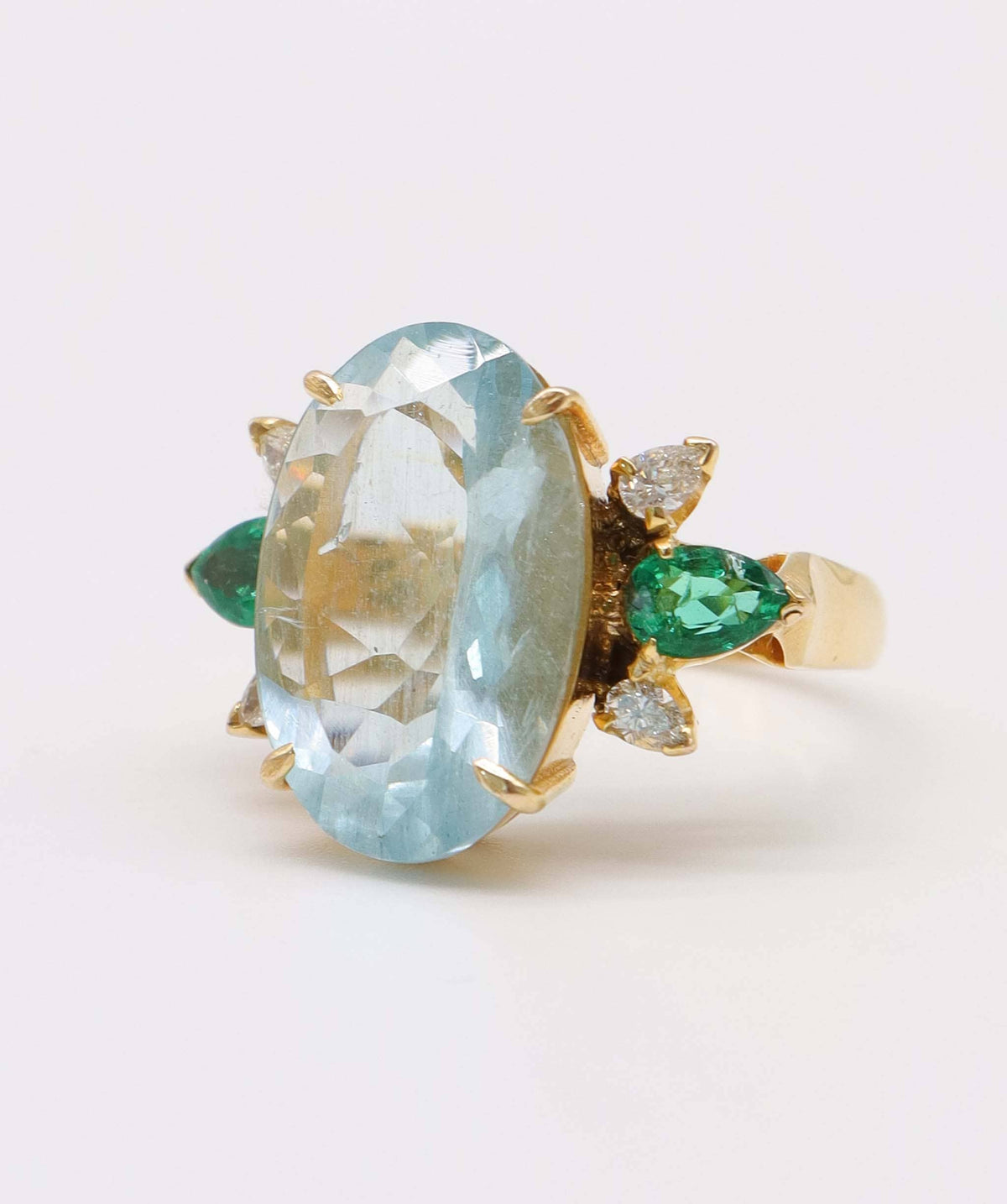 Luxury Promise Aquamarine, Emerald and Diamond Ring in 14k AVNC011