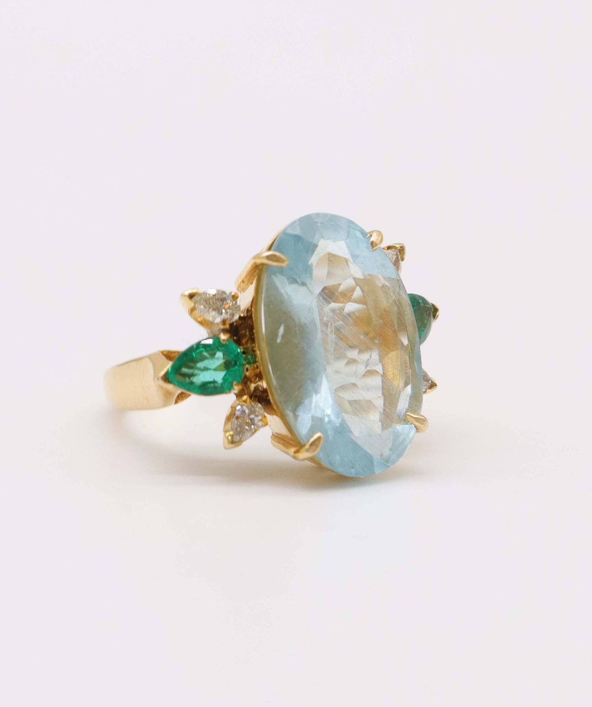 Luxury Promise Aquamarine, Emerald and Diamond Ring in 14k AVNC011