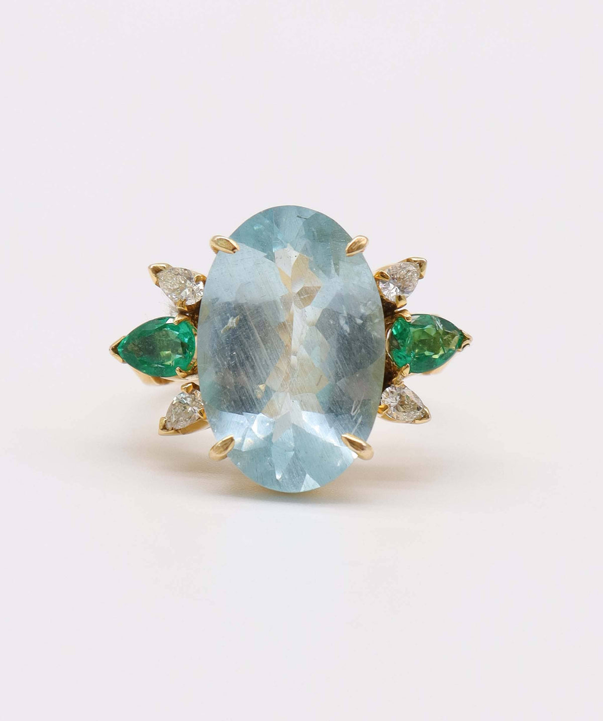 Luxury Promise Aquamarine, Emerald and Diamond Ring in 14k AVNC011