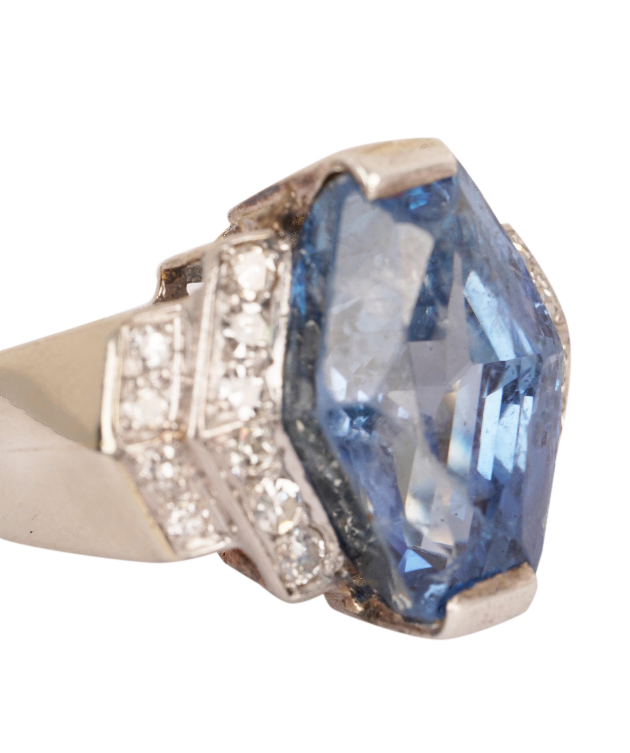 Luxury Promise Art Deco Ceylon Sapphire and Diamond Ring WA24509