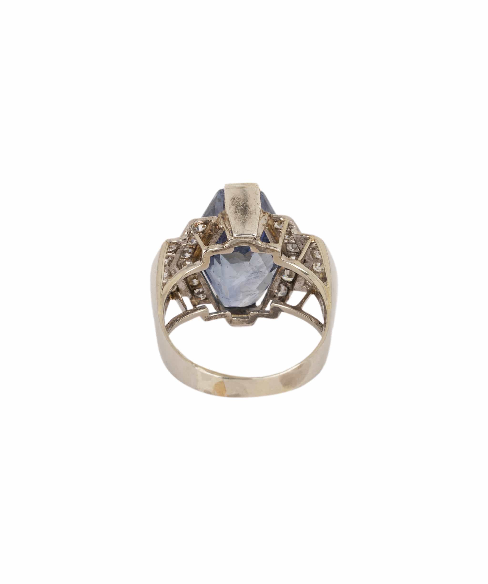 Luxury Promise Art Deco Ceylon Sapphire and Diamond Ring WA24509