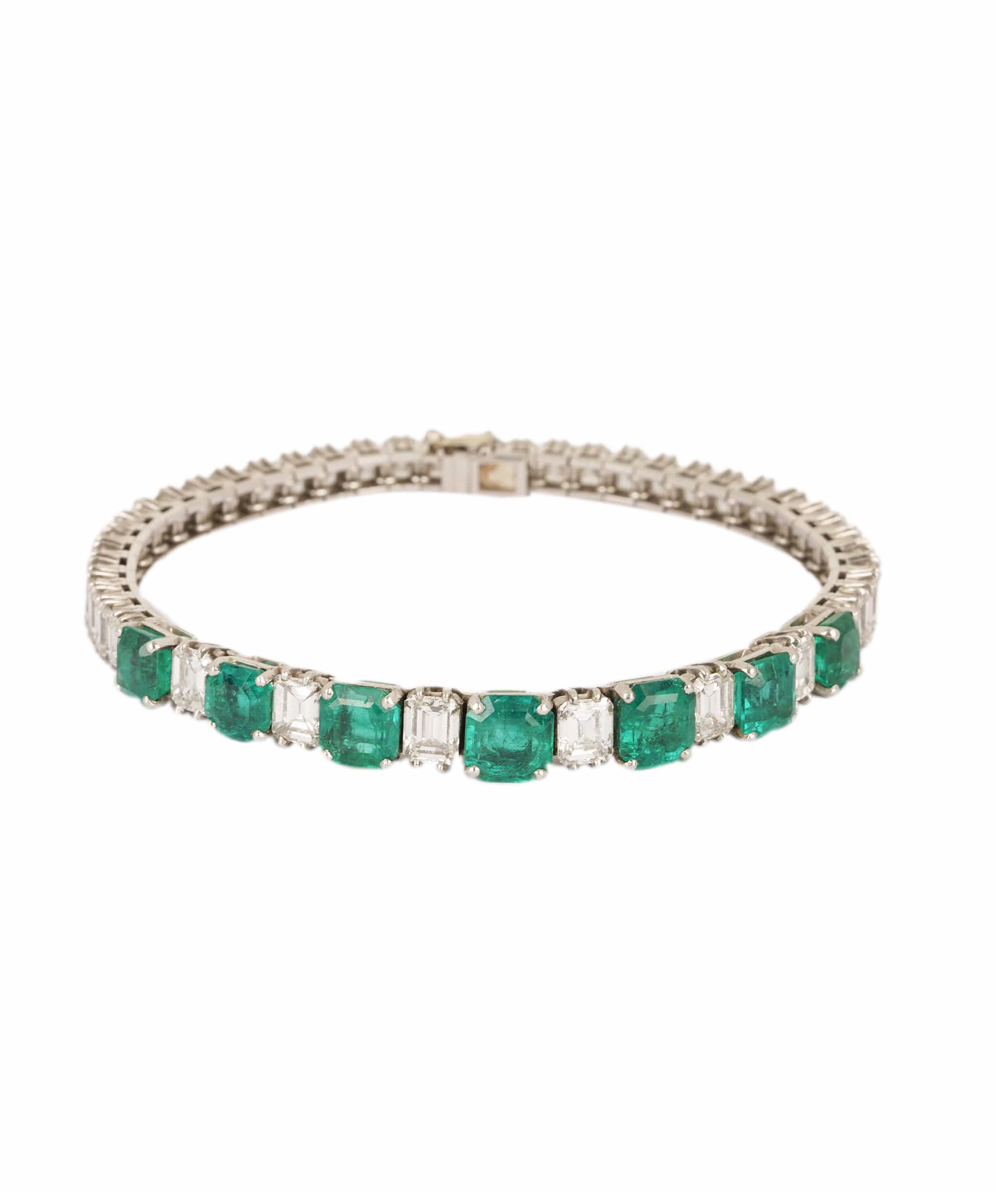 Luxury Promise Art Deco Colombian Emerald and Diamond Bracelet WA24723