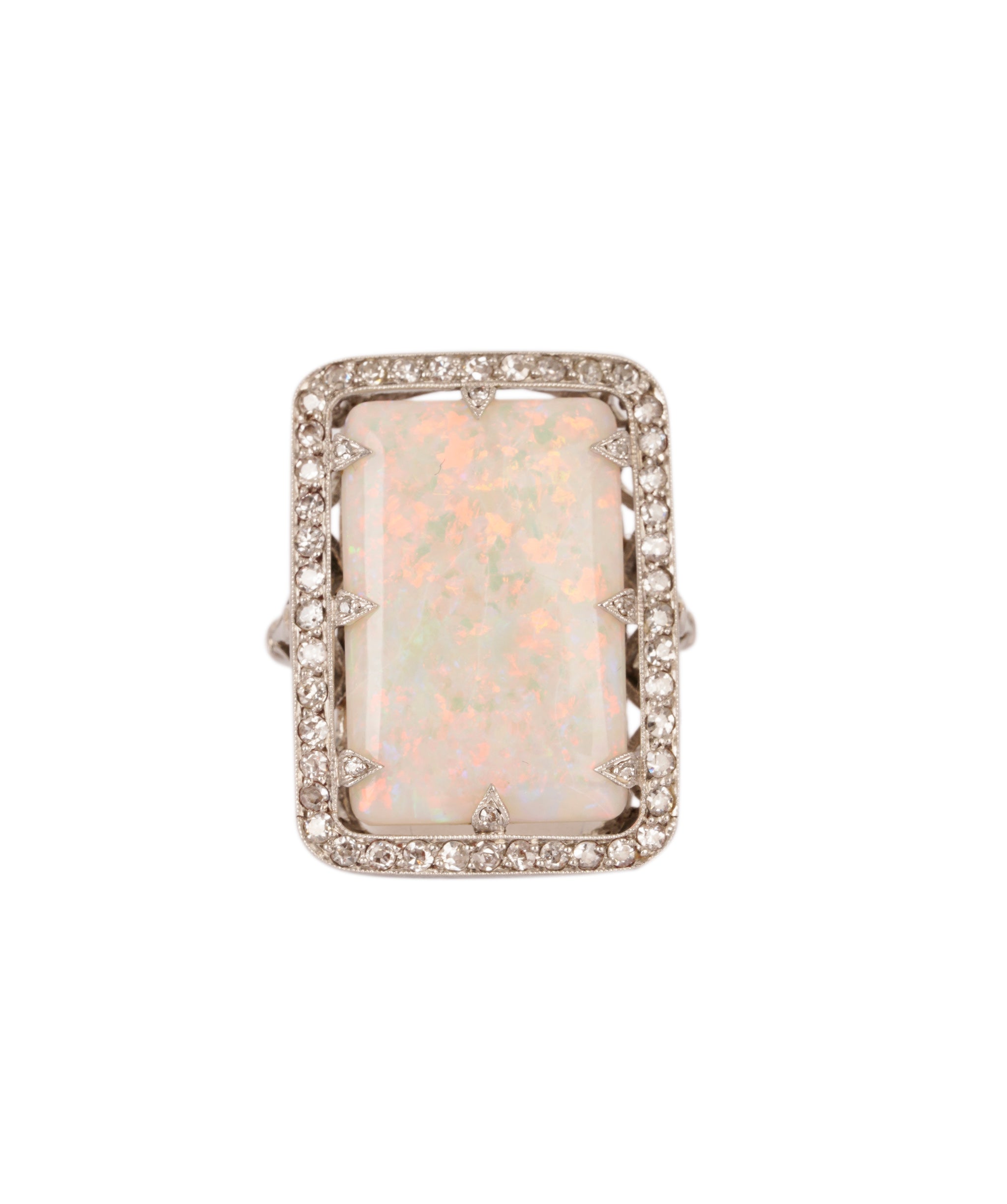 Luxury Promise Art Deco Opal and Diamond Rectangular Ring WA22891