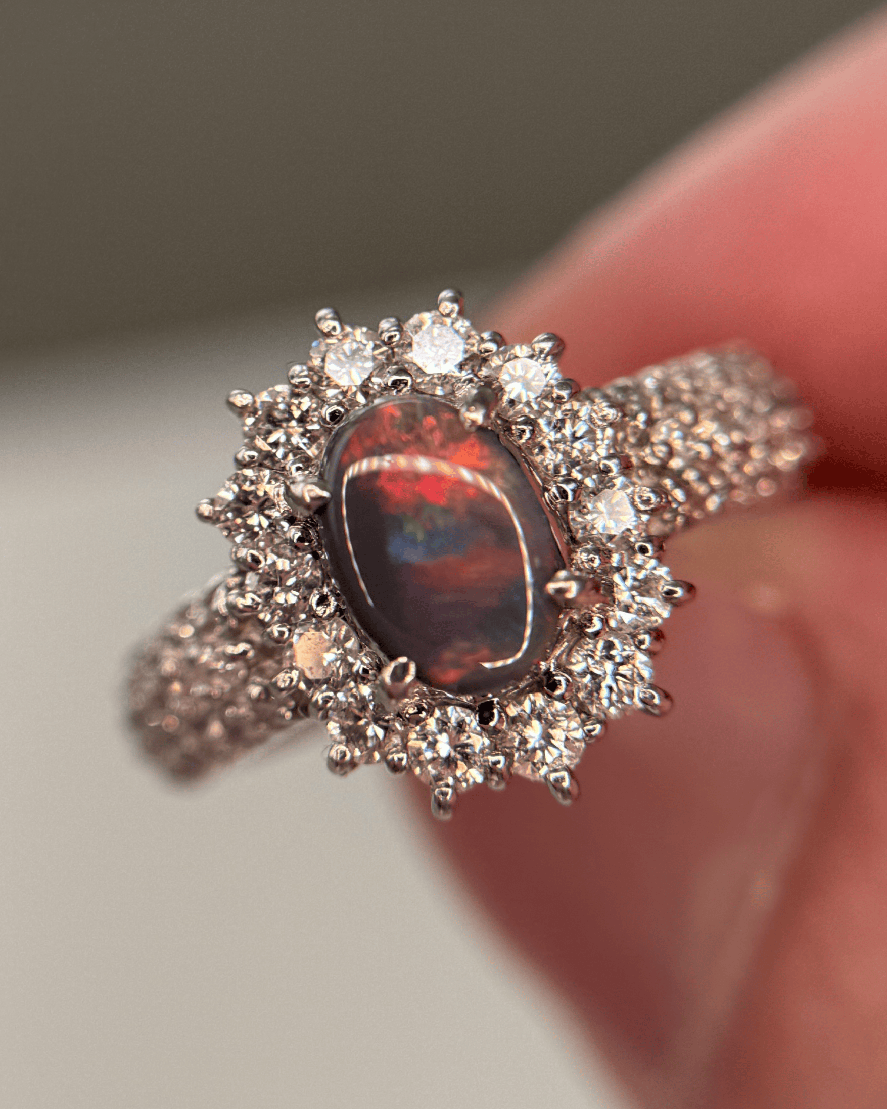 Luxury Promise Black Opal Ring in PT900, BO0.48ct D0.73ct 053936 JJC0199