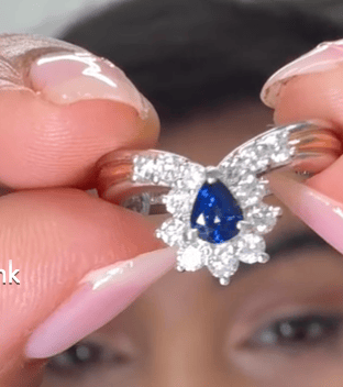 Luxury Promise Blue Sapphire Chevron Diamond Ring in K18 / S0.43ct / D0.43ct / 6US 2112 JJC1034