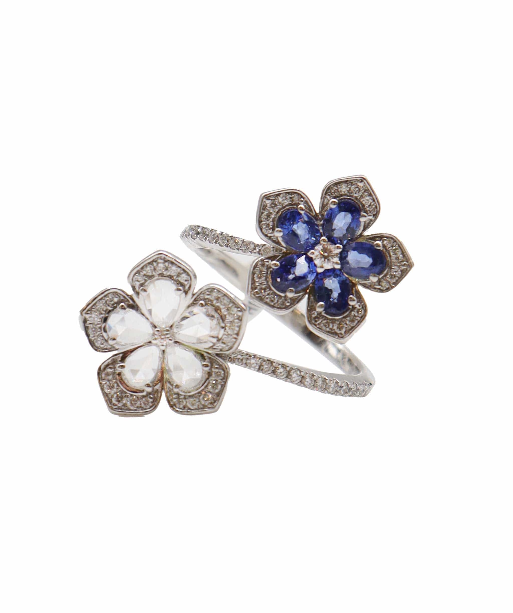 LUXURY PROMISE BLUE SAPPHIRE OVAL FULL CUT WHITE ROSECUT TW:0.04CT GOLD:5.80G RING SIZE 54 *CANT BE RESIZED* R3362