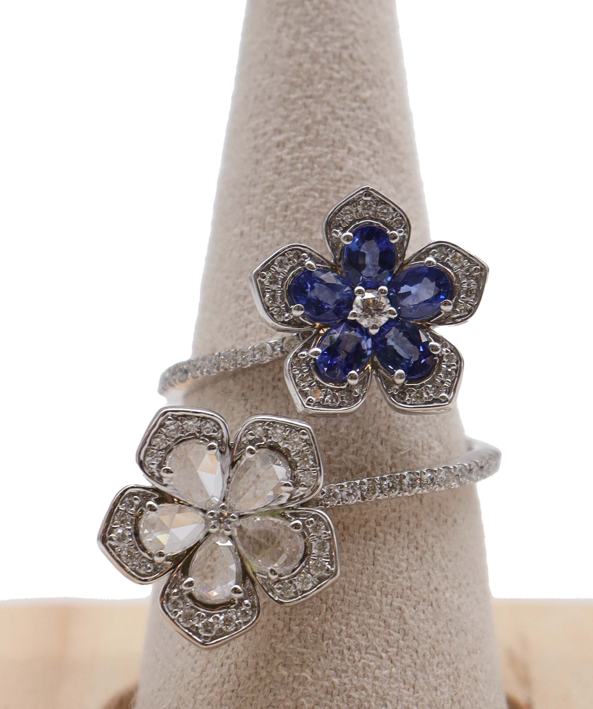 LUXURY PROMISE BLUE SAPPHIRE OVAL FULL CUT WHITE ROSECUT TW:0.04CT GOLD:5.80G RING SIZE 54 *CANT BE RESIZED* R3362