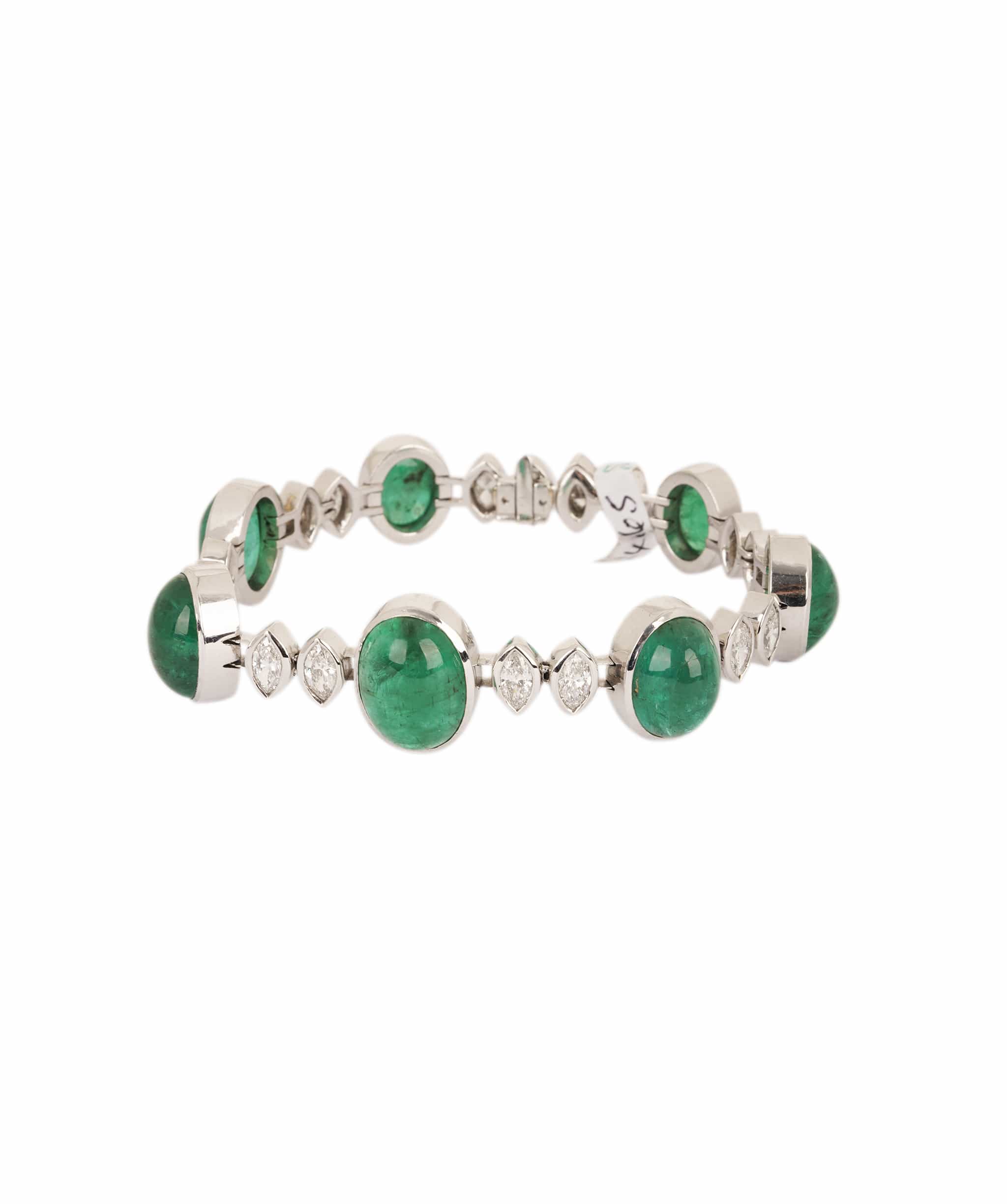 Luxury Promise Cabochon Emerald and Diamond Bracelet WA24965