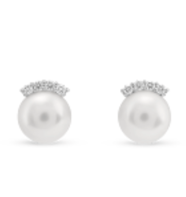 Luxury Promise Classics ear pin 18K white gold + 2 pearls 8.5 mm-9 mm+diamonds ALTC0721