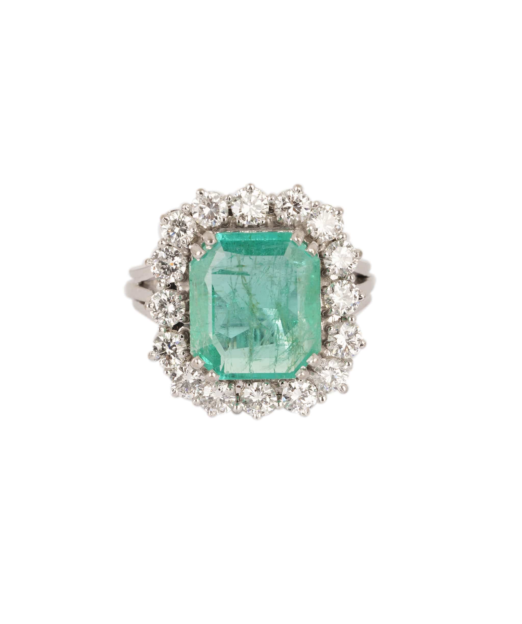 Luxury Promise Colombian Emerald & Diamond Cluster Ring WA24507