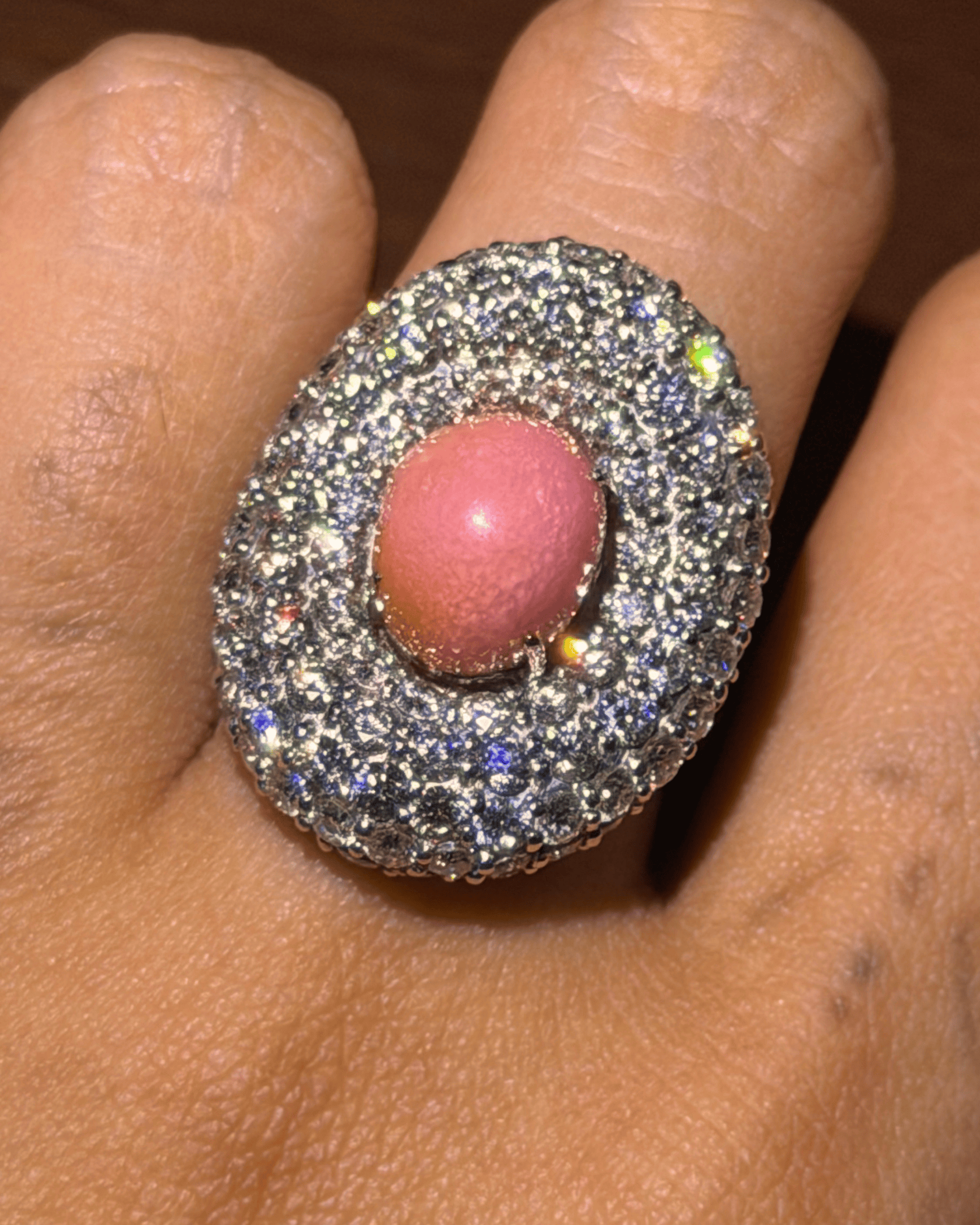 Luxury Promise Conch Pearl Ring with Diamond Cluster Halo in PT900 / 16.7g, D4.8ct 8918 JJC0100