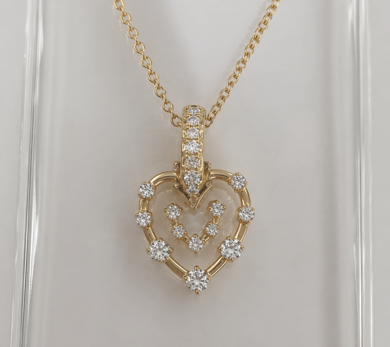 Luxury Promise Diamond Double Heart Necklace in 18K / 8.4g, D0.59ct 053458 JJC0273