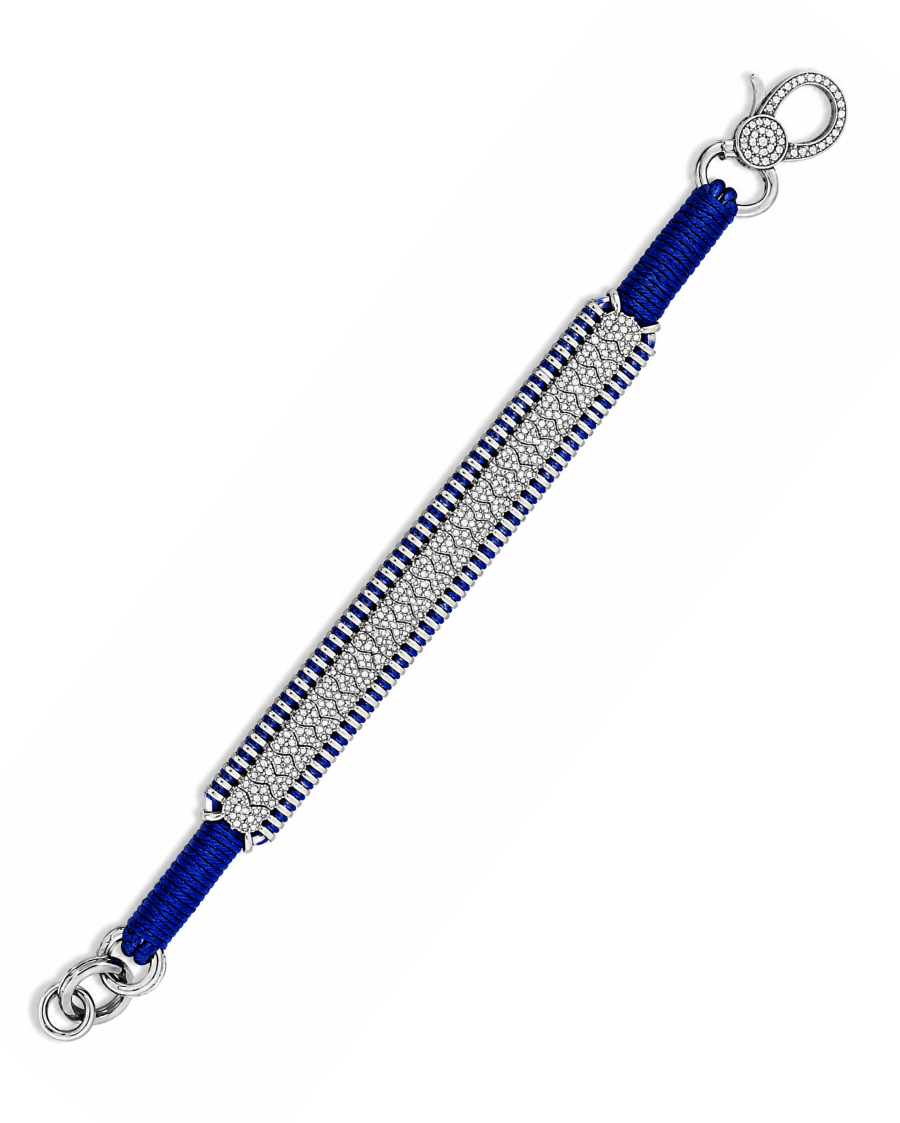 Diamond-encrusted Sterling Silver Friendship Bracelet in Royal Blue Thread