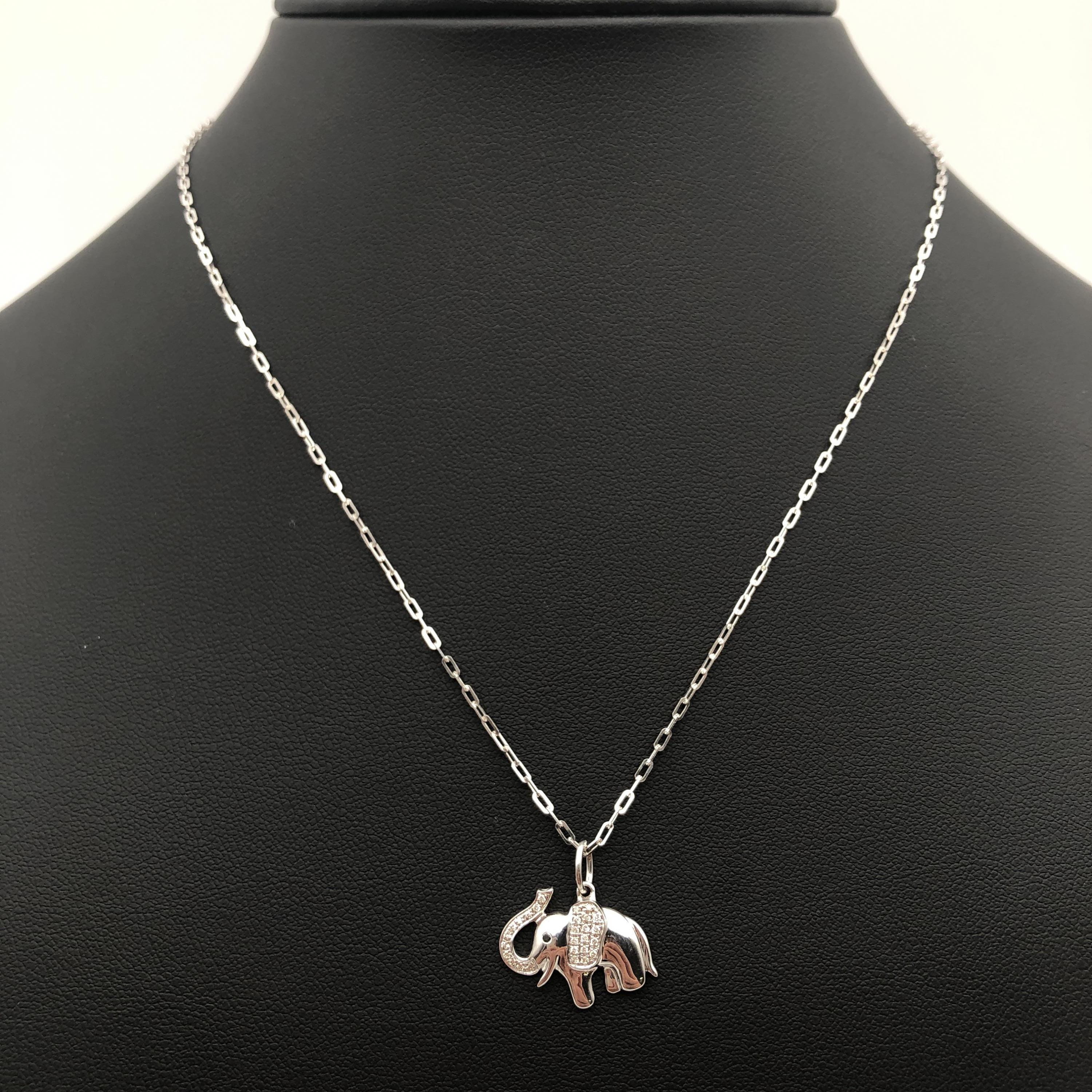 Luxury Promise Elephant Diamond Necklace, D (0.10ct), K18WG, 42cm ALC3328