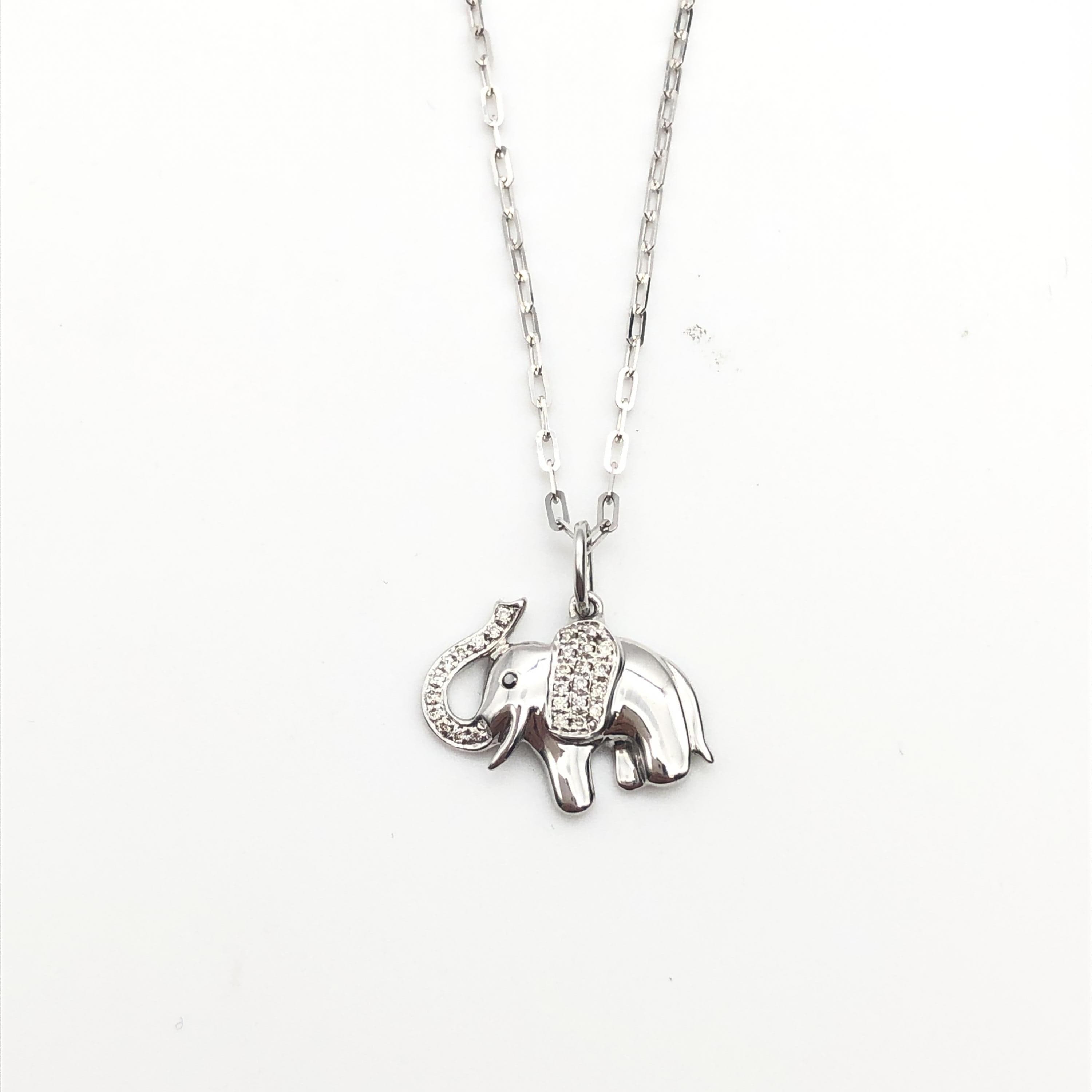 Luxury Promise Elephant Diamond Necklace, D (0.10ct), K18WG, 42cm ALC3328