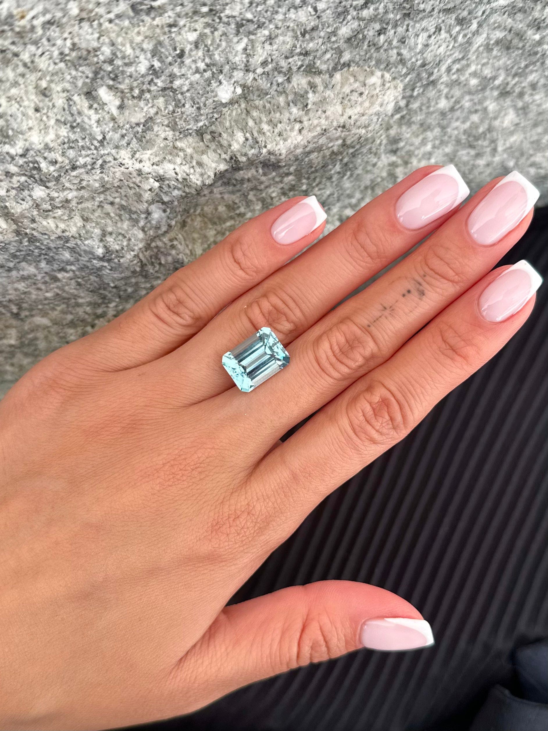 Luxury Promise Emerald cut electric blue aquamarine RTC0153