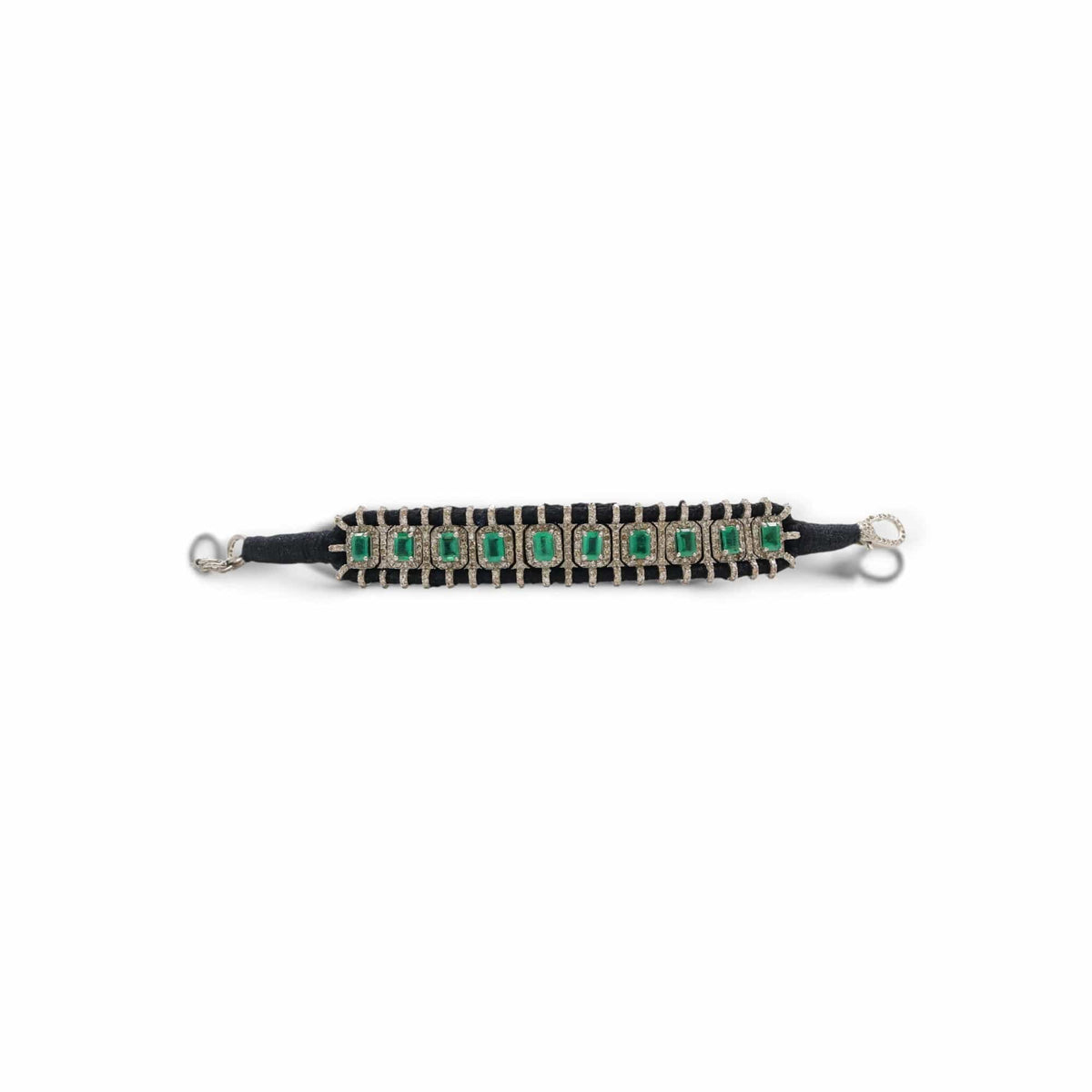 Luxury Promise Emerald & Diamond Black Thread Friendship Bracelet DXBCD2248