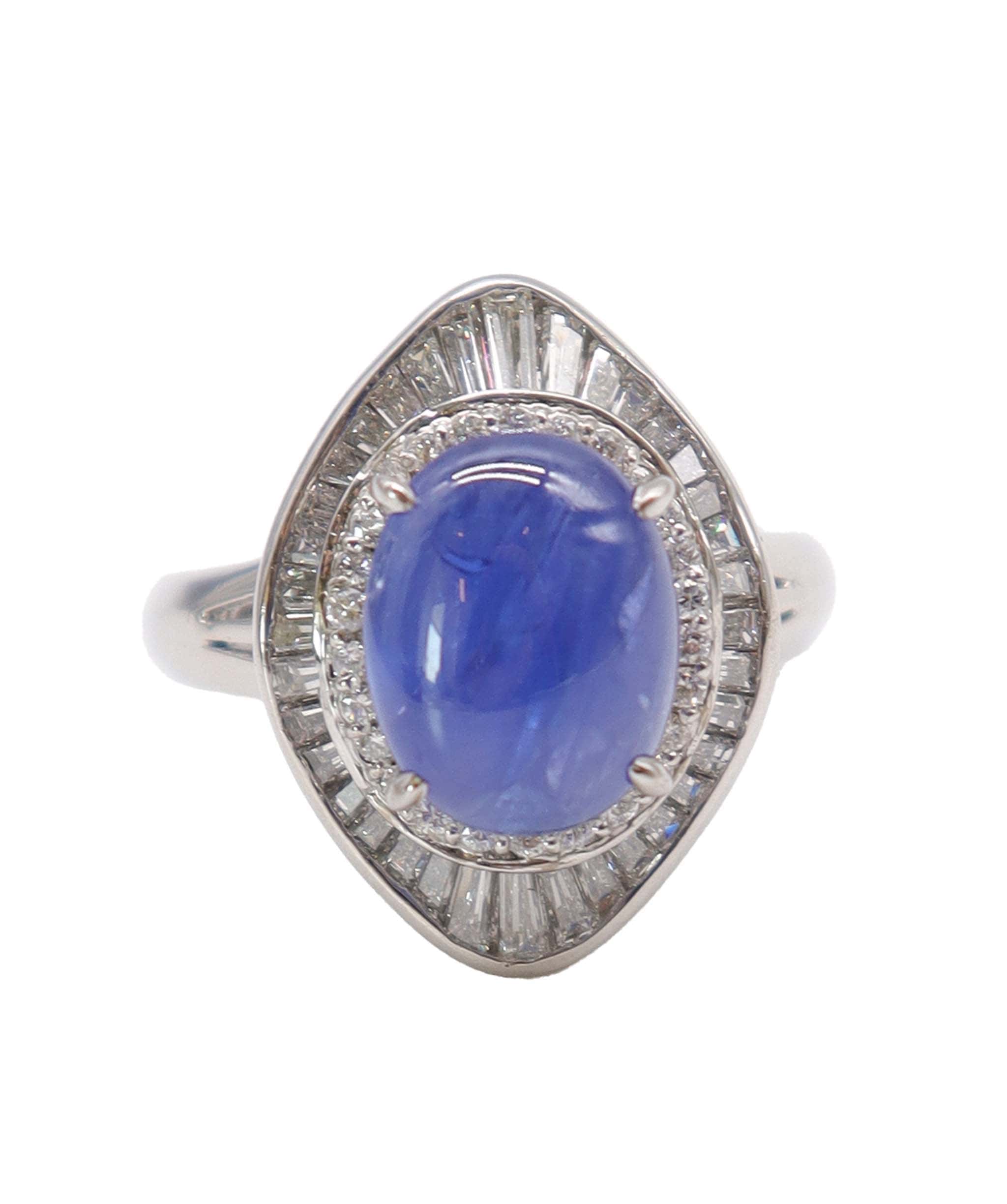 Luxury Promise EU 58 4.96CT CABOCHON 1.20 DIA/Saphirre cabochon/diamond halo ring DXBS4577