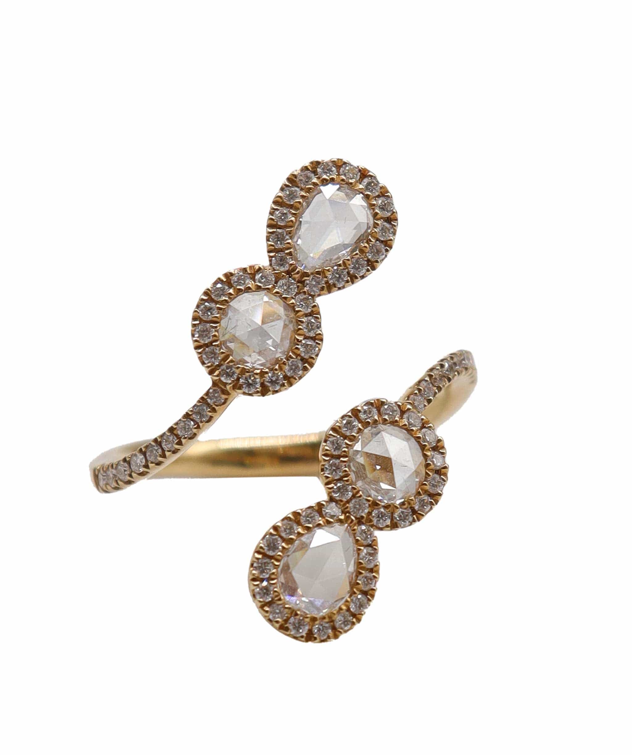 LUXURY PROMISE EX PEAR ROSECUT WHITE ROSECUT RING SIZE 54 *CANT BE RESIZED* TW:0.99CT GOLD:3.53G R2773