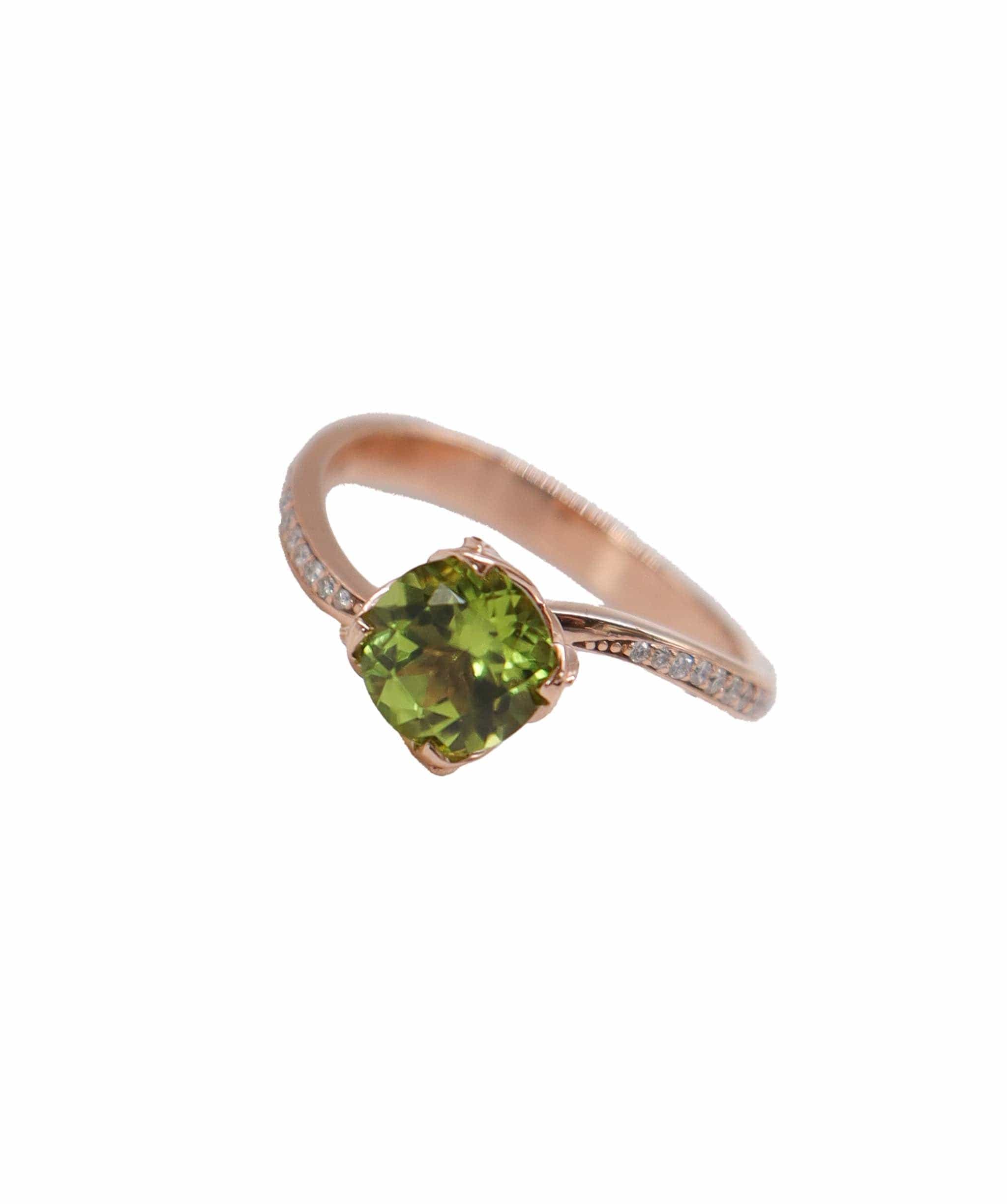 Luxury Promise flower bud rg ring wl diamonds peridot1.35cts us8 DXBD0335