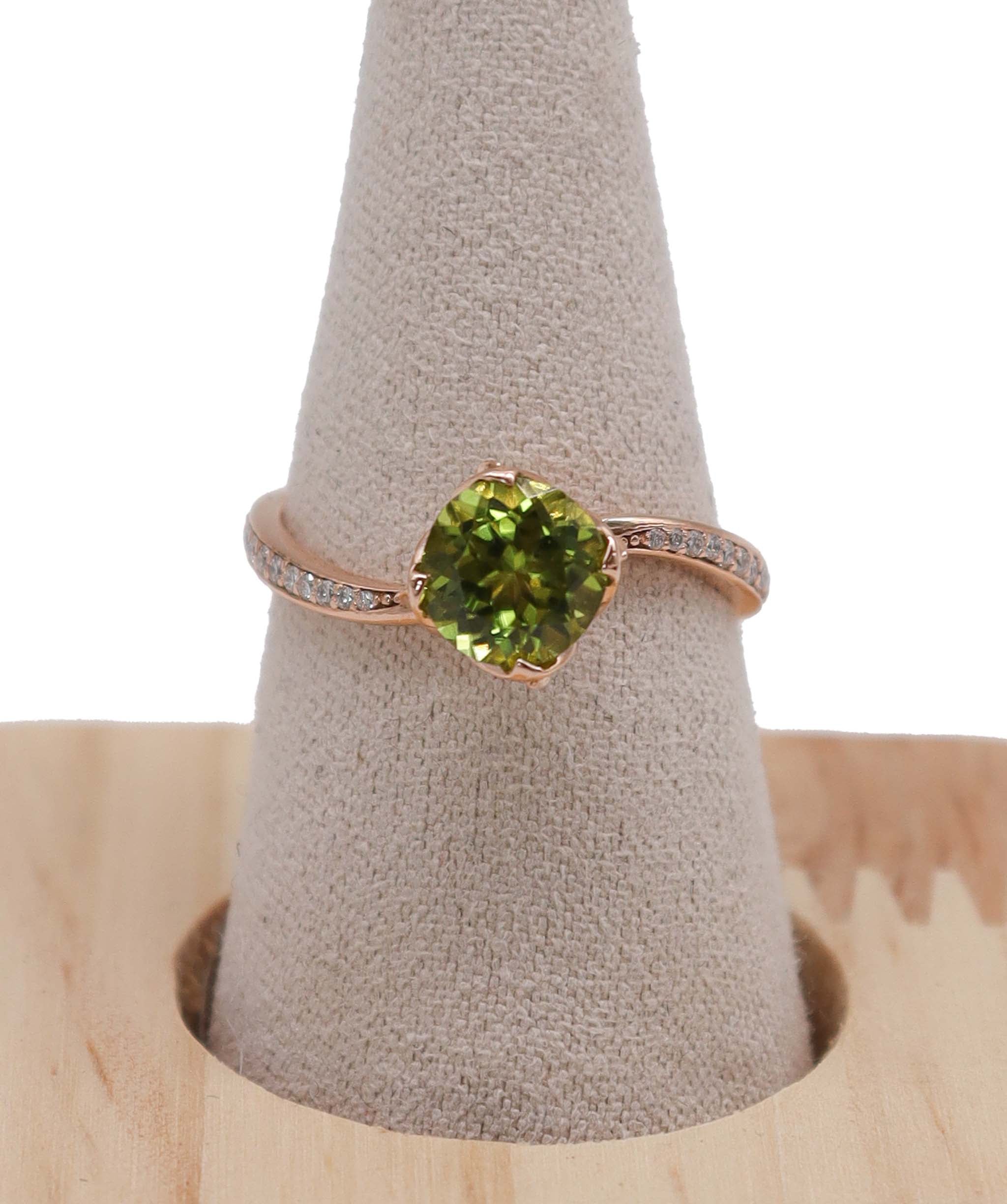 Luxury Promise flower bud rg ring wl diamonds peridot1.35cts us8 DXBD0335