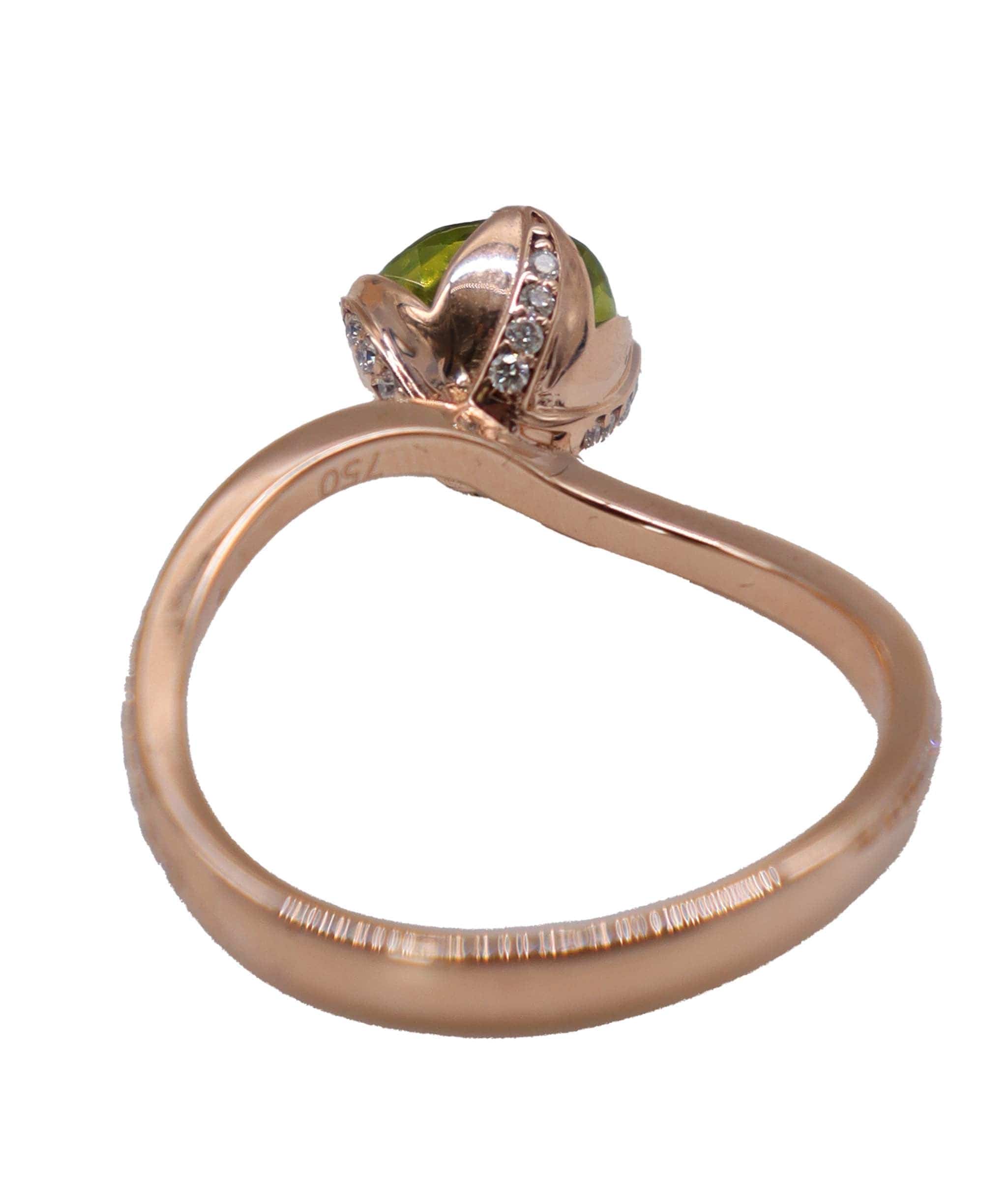 Luxury Promise flower bud rg ring wl diamonds peridot1.35cts us8 DXBD0335