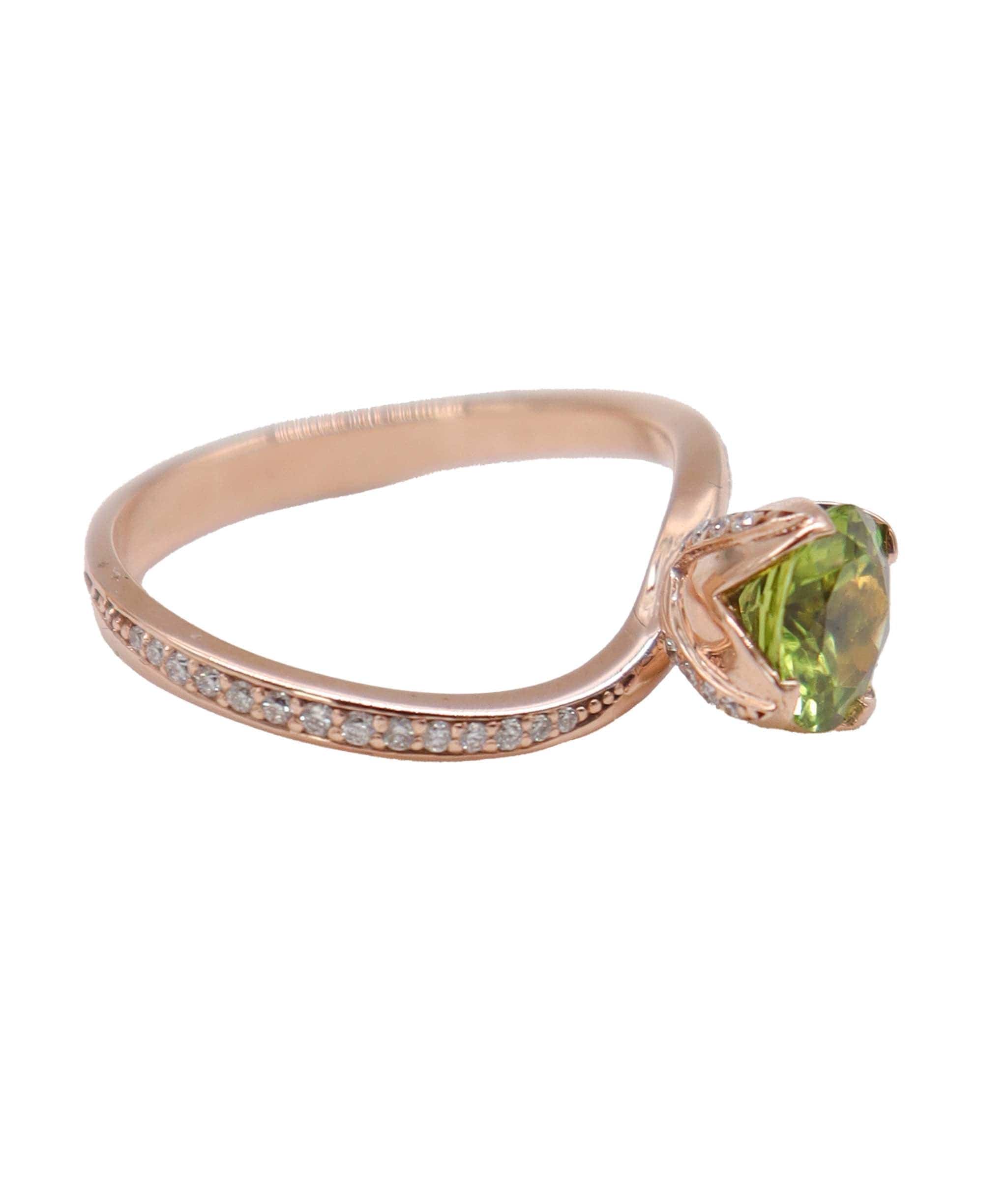 Luxury Promise flower bud rg ring wl diamonds peridot1.35cts us8 DXBD0335