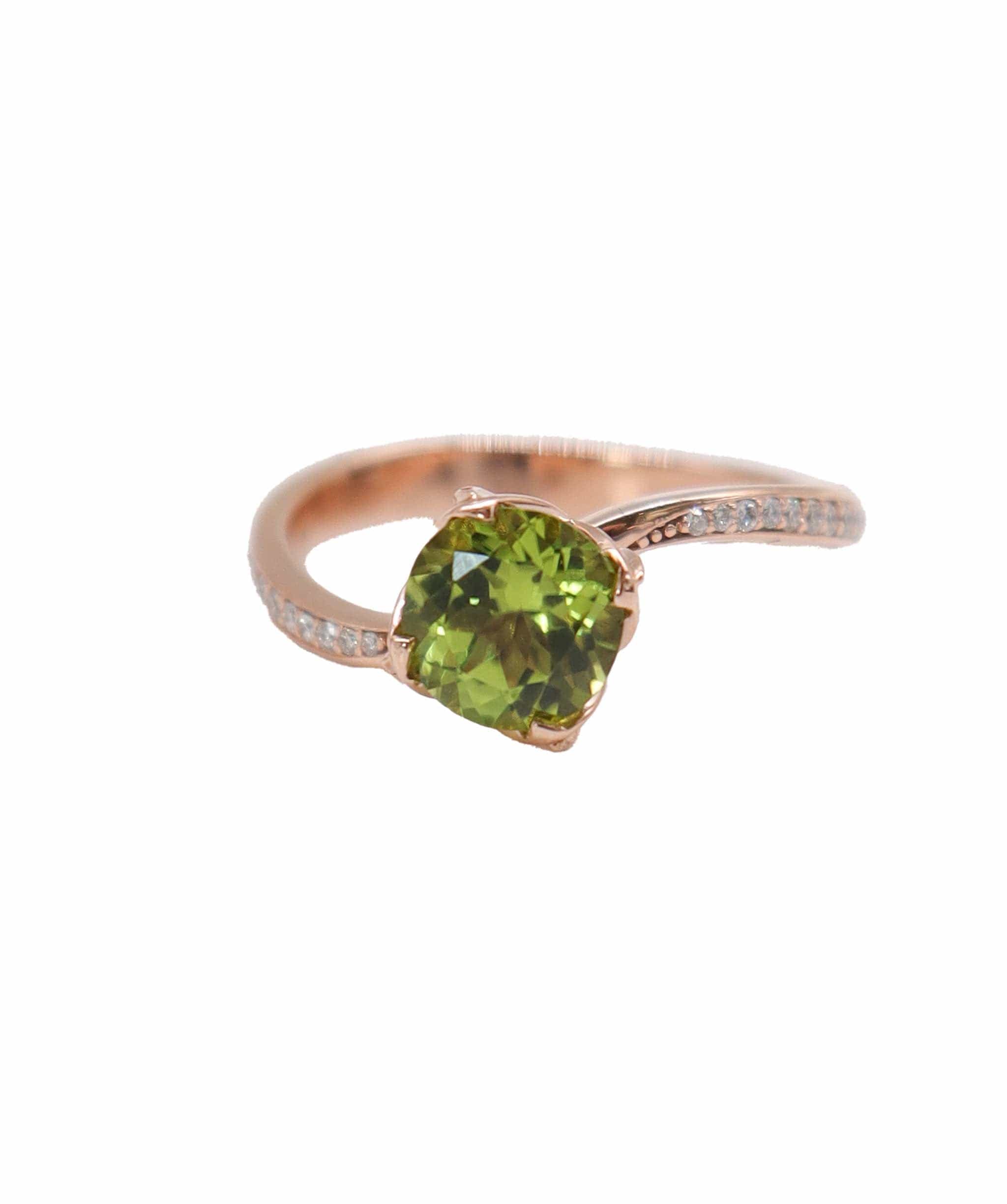 Luxury Promise flower bud rg ring wl diamonds peridot1.35cts us8 DXBD0335