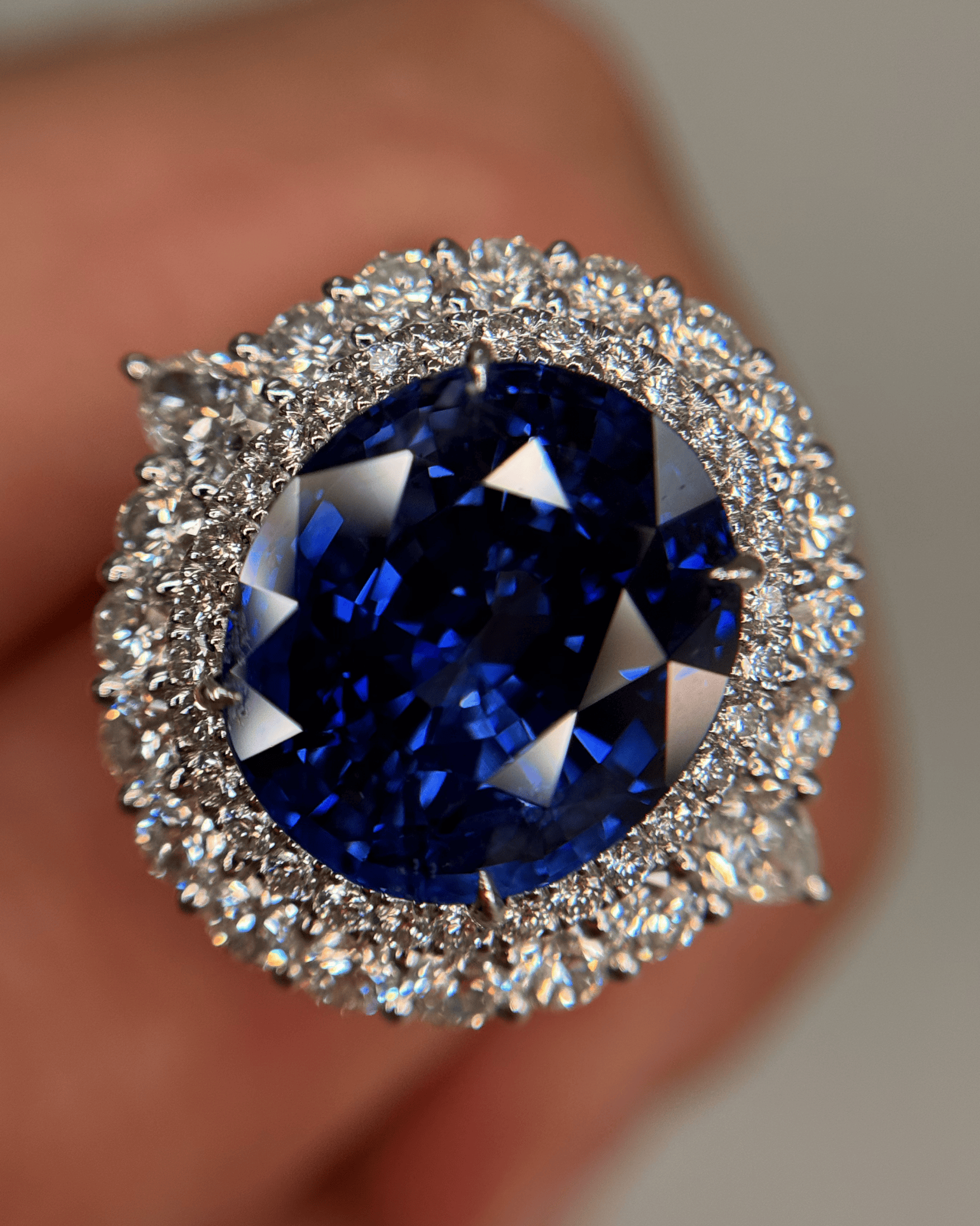 Luxury Promise GIA Madagascar Blue Sapphire Double Halo Ring, S18.71ct D2.97ct 051776 JJC0186