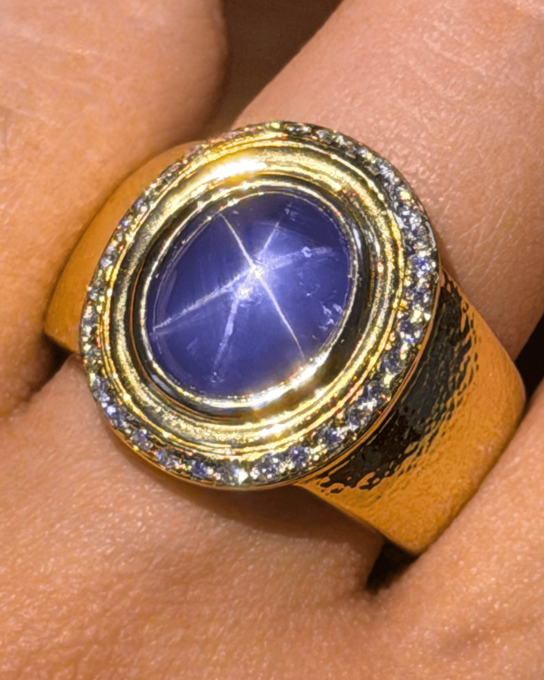 Luxury Promise Gold Star Sapphire Ring with Diamond Halo in 18K / 23.7g, SS8ct, D0.33ct 645Z7 JJC0132