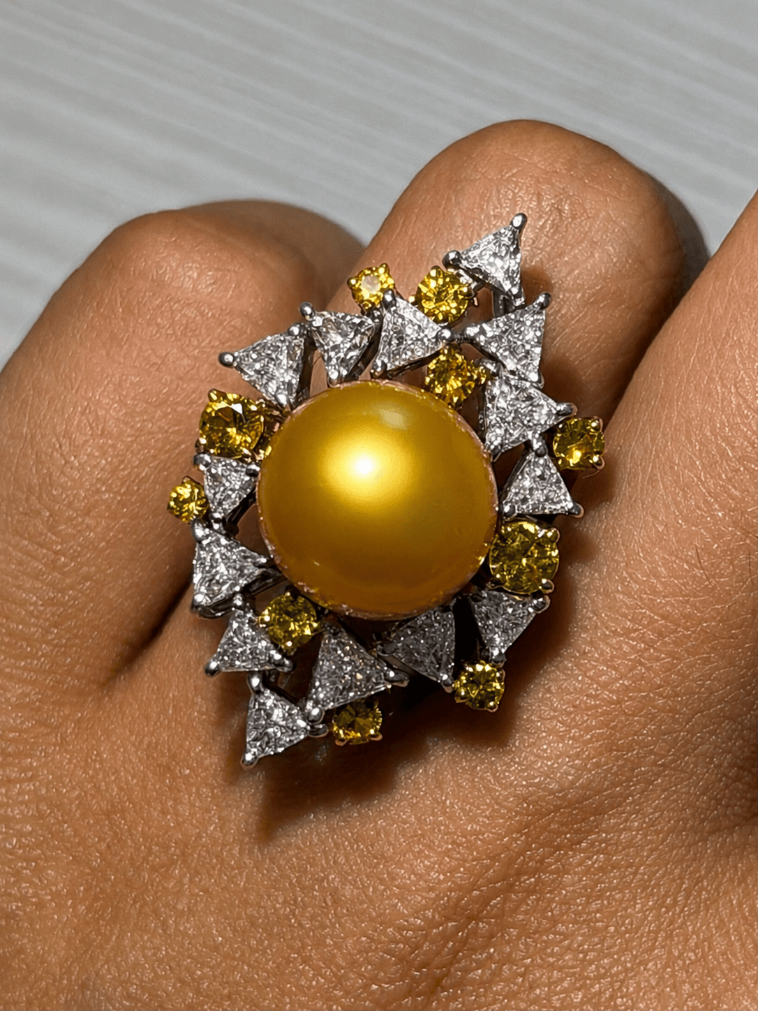 Luxury Promise Golden Southsea Pearl Diamond Ring in Pt/K18 / P12.5mm / D1.99ct / D0.92ct 003 JJC0906