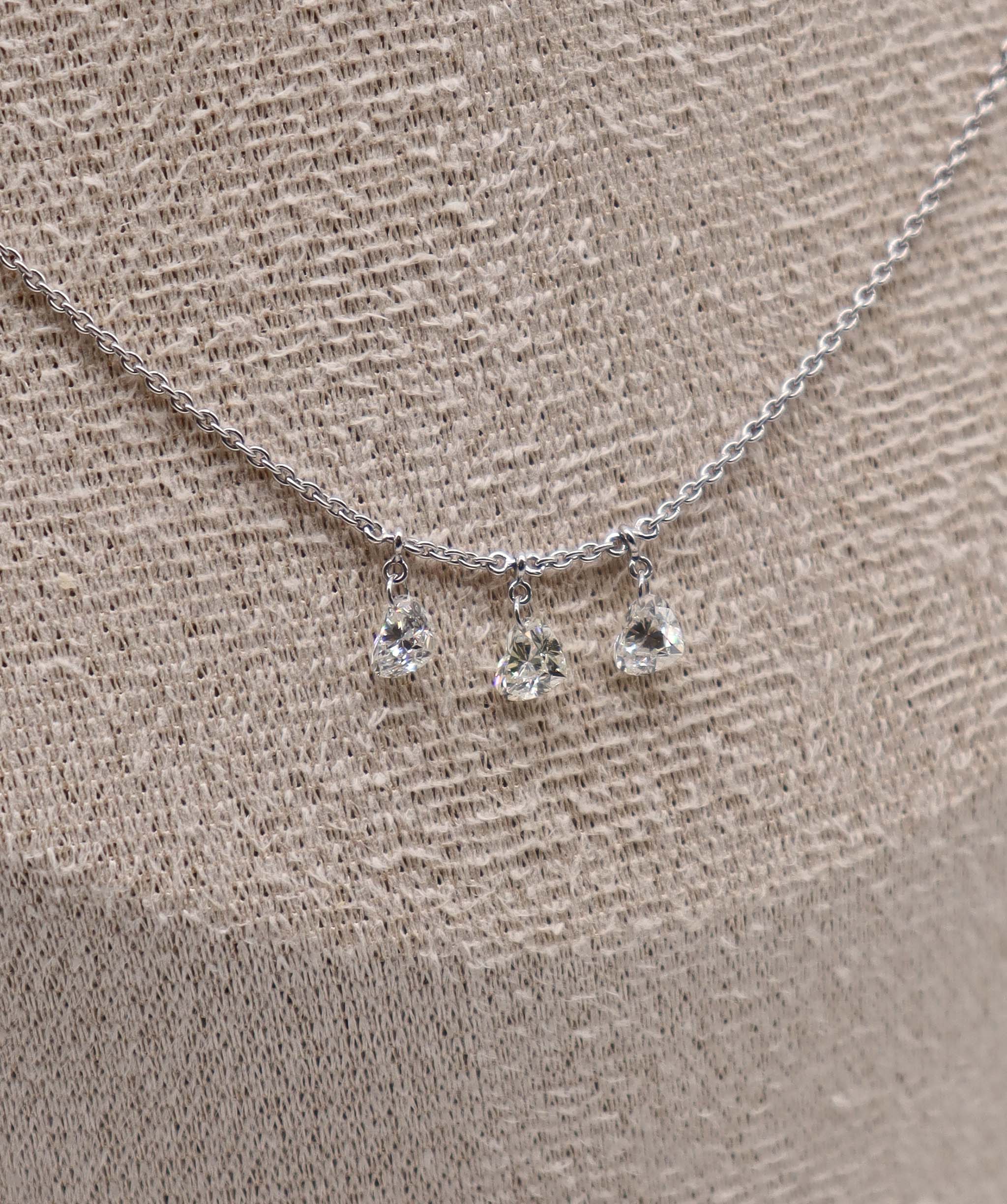 Luxury Promise Heart Diamonds Drop Necklace White Gold C9410
