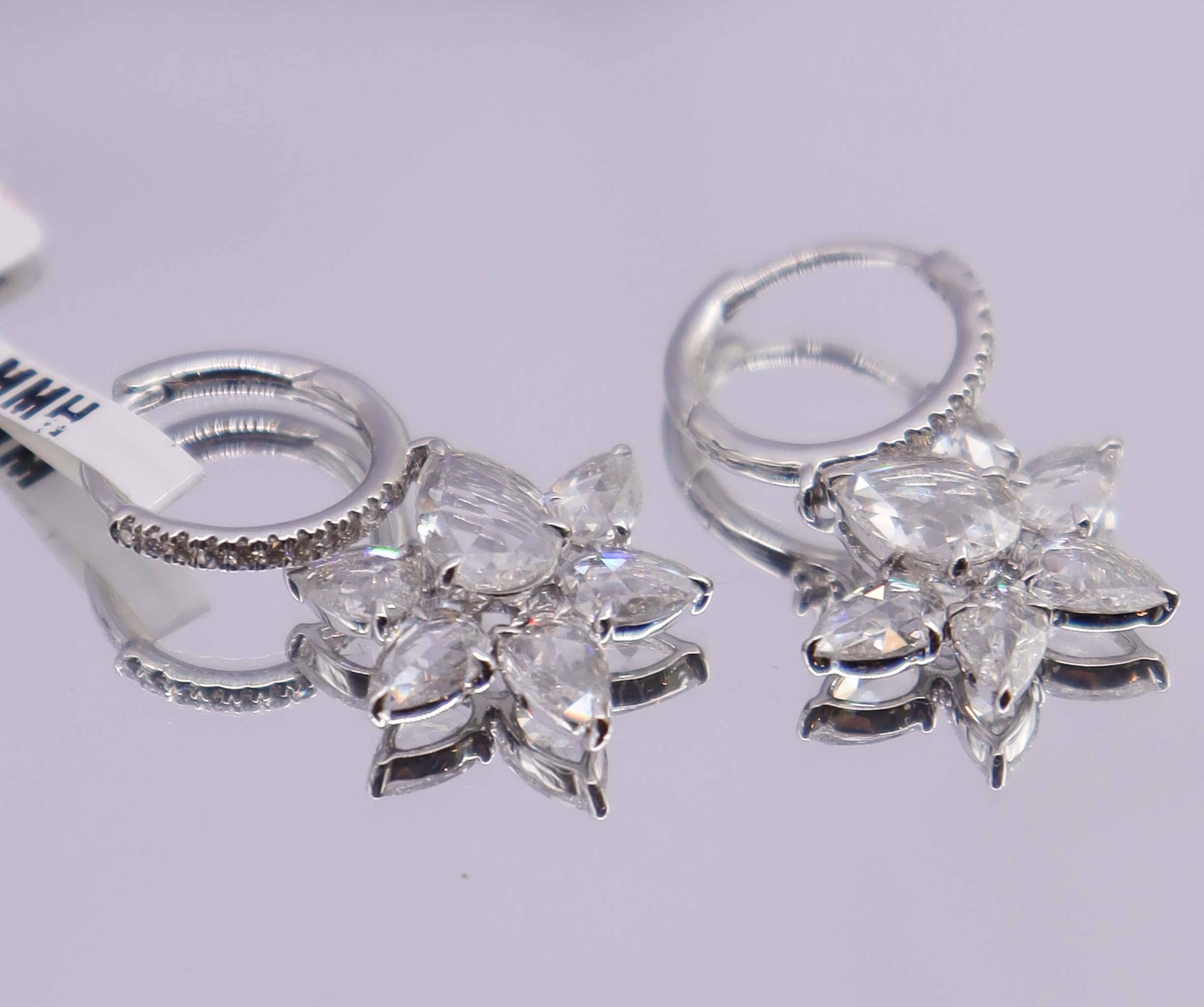 Luxury Promise High Craftsmanship 1.36ct Rose Cut Diamond Lotus hoop earrings white gold E6869